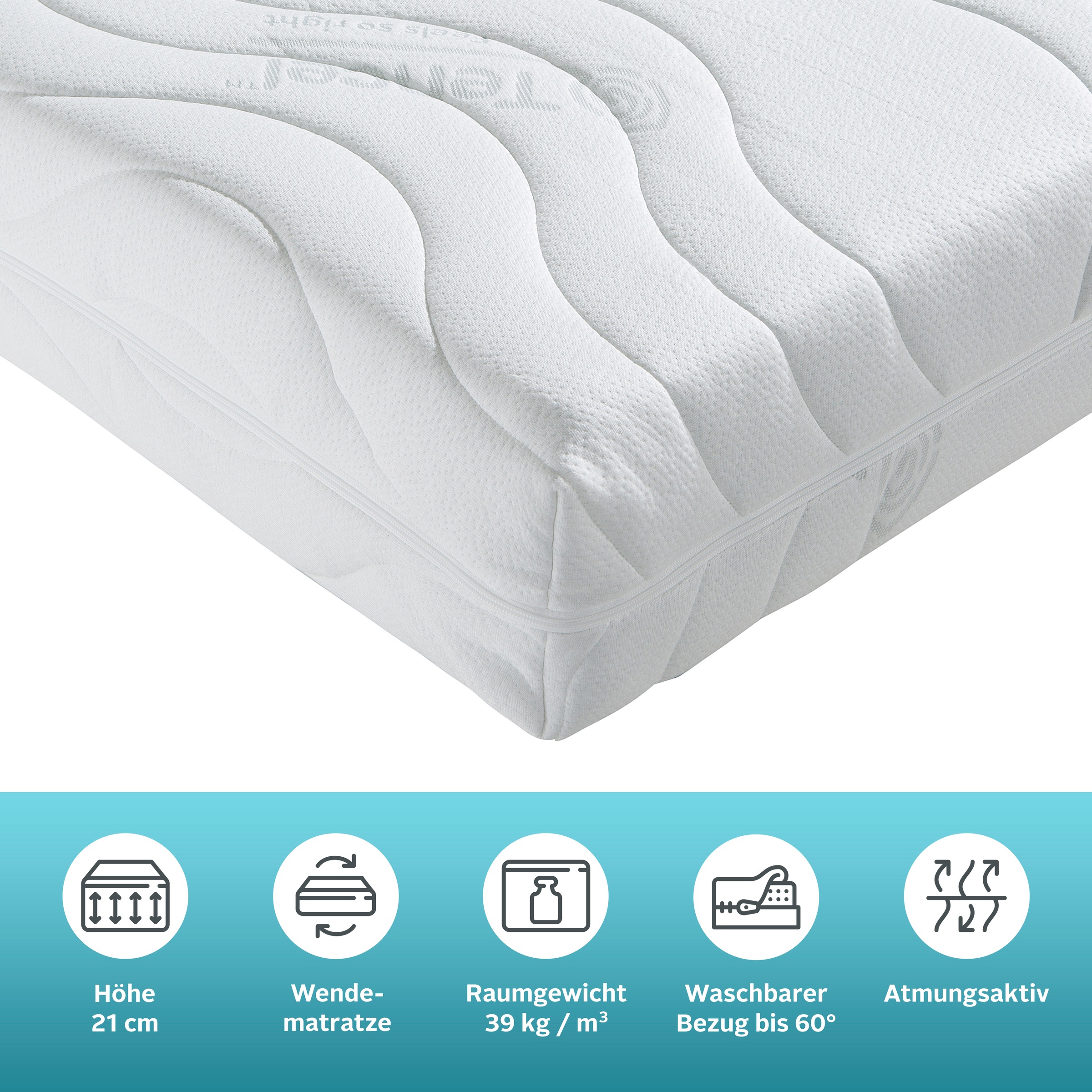 Thumbnail - Älgdröm "Tornby, 90x200 cm, 140x200 cm & weitere Größen, atmungsaktiv" 21 cm hoch Raumgewicht: 39 kg/m³ 1 Stk. tlg. Wend...