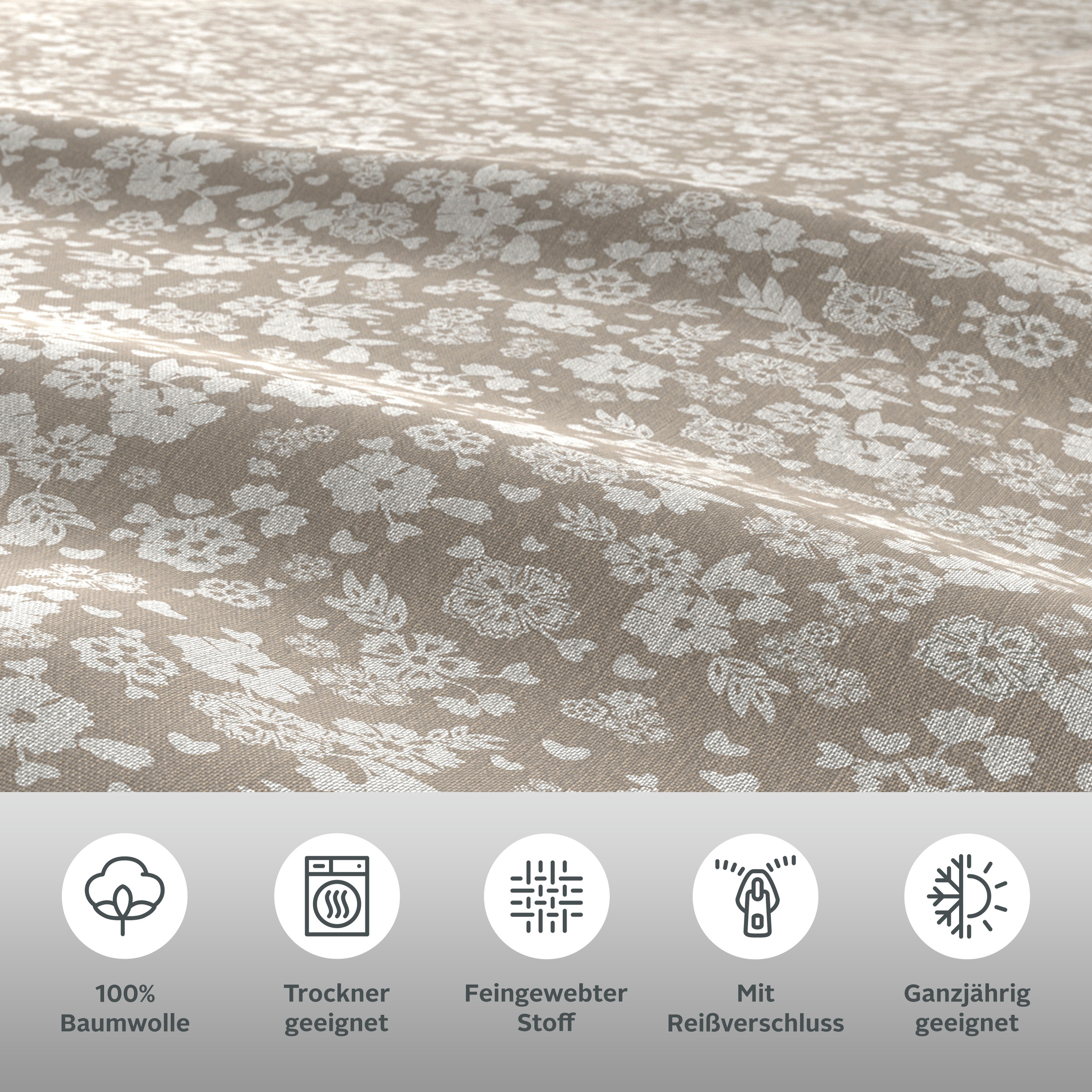 Bettwäsche OTTO HOME "Mariby", beige, B/L: 155cm x 220cm, 1 Stk., 1 Stk., Renforcé, B/L: 80cm x 80cm, 2, Renforcé, Obermaterial: 100% Baumwolle, Bettwäsche, Bettwäsche, mit feinem Blümchen Design, skandinavisch, romantische Bettwäsche 2