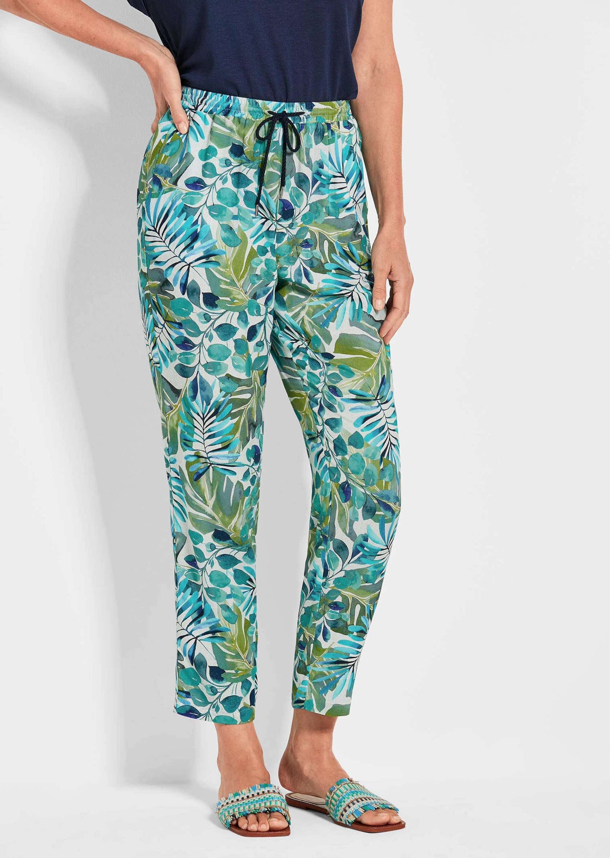 Thumbnail - GOLDNER Stoffhose "Kurzgröße Florale Schlupfhose SARA grün"