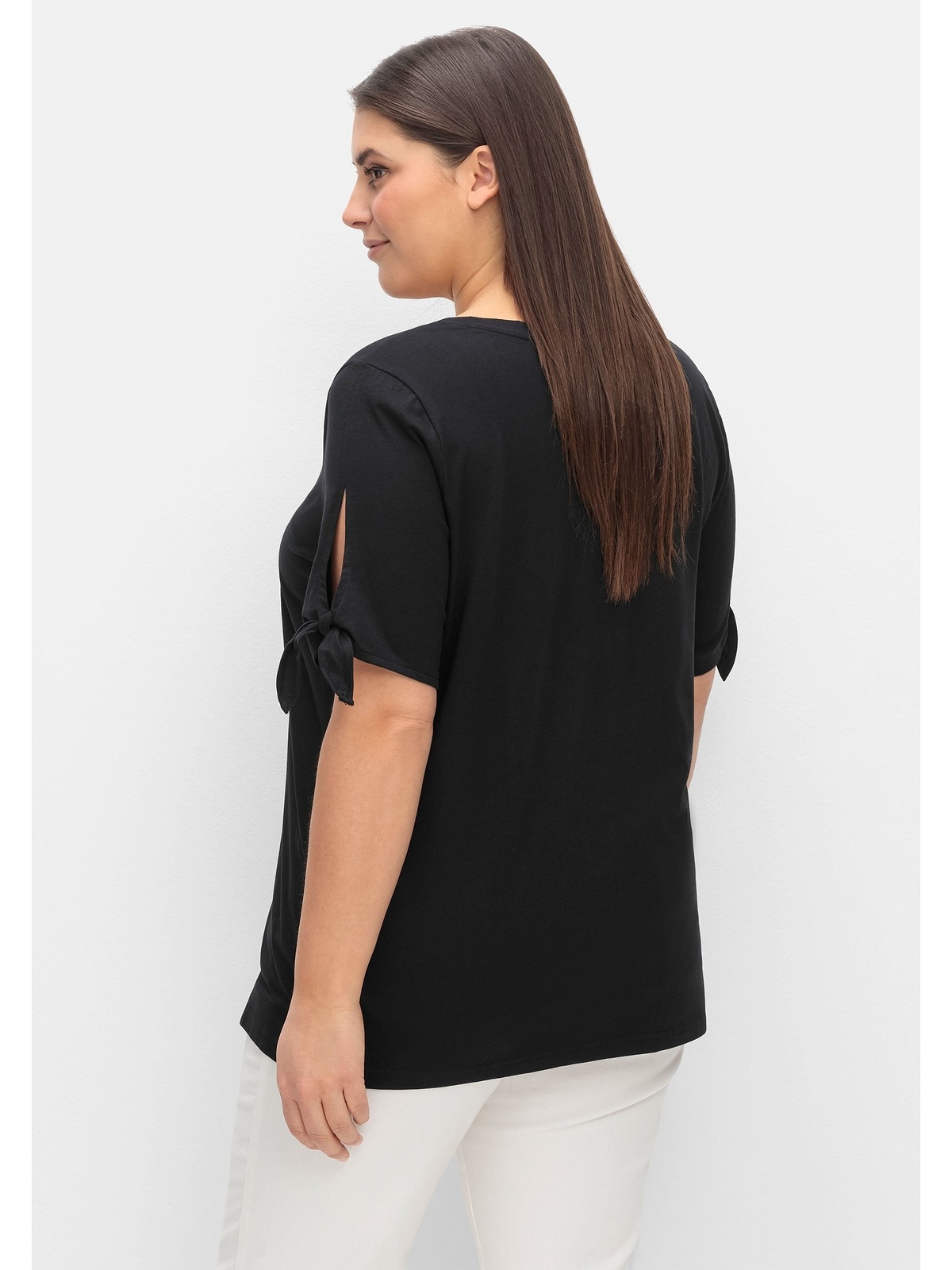 Sheego T-Shirt »Große Größen«, mit Knotendetail am Ärmelsaum
