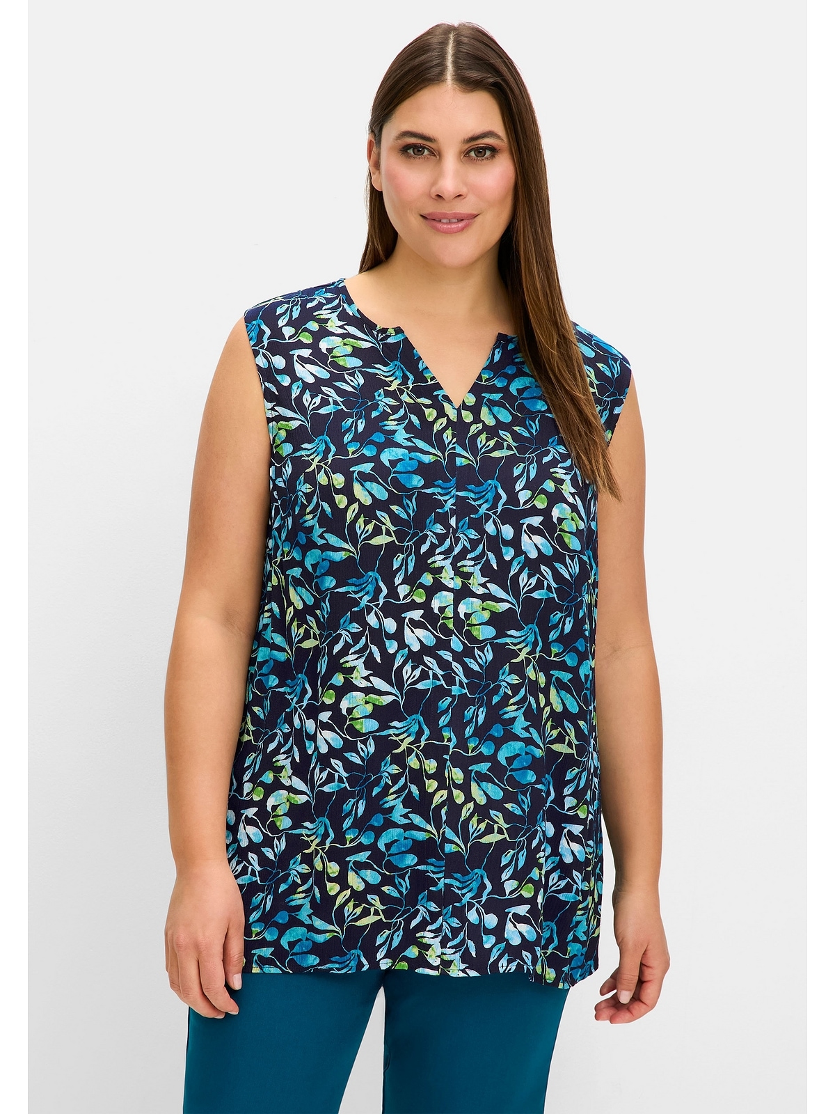 Sheego Blusentop "Große Größen", aus Viskose-Crêpe, mit Blätterprint günstig online kaufen