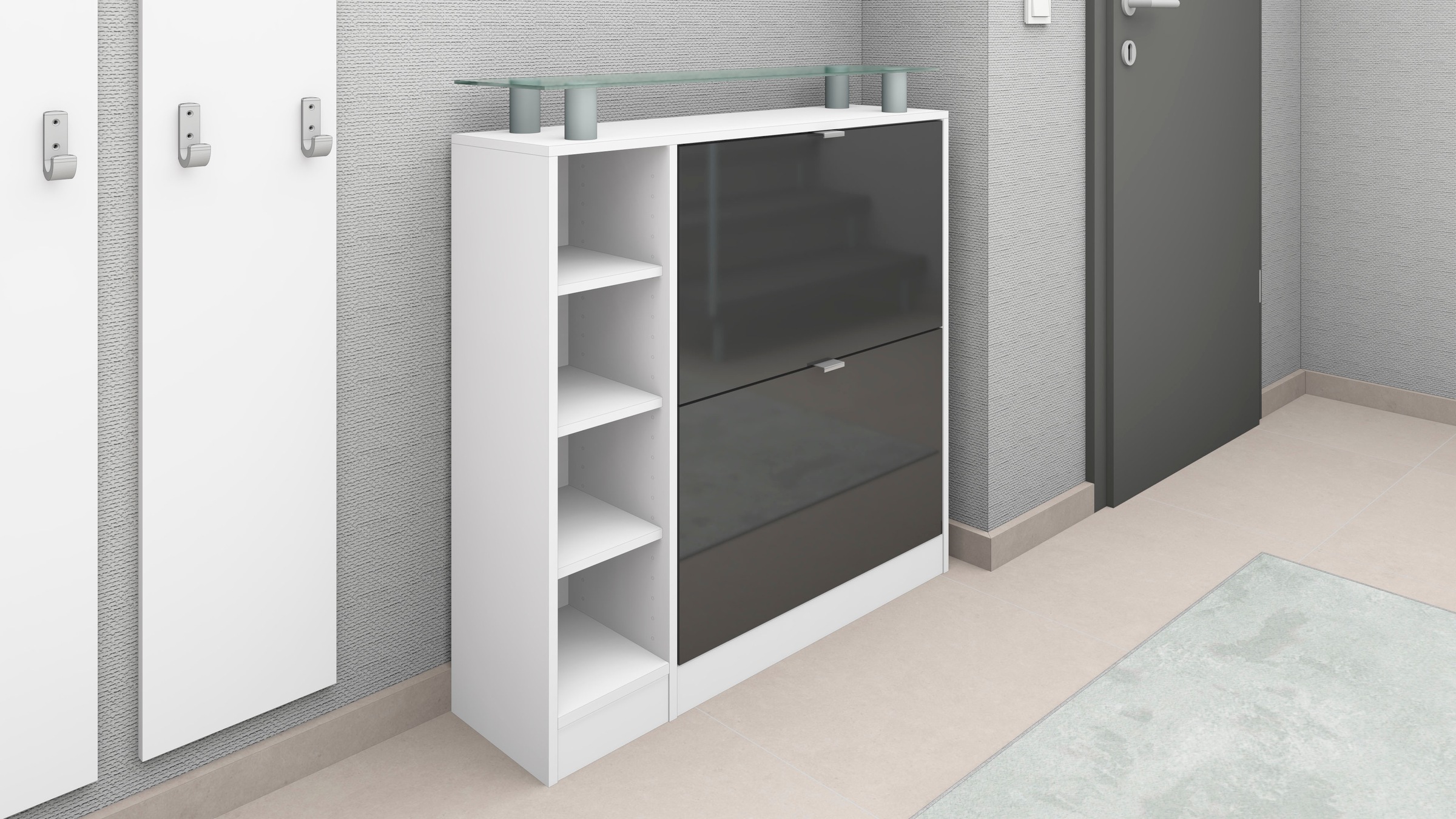 Thumbnail - borchardt Möbel Schuhschrank "Dolly, Schuhregal, Schuhkipper mit Glasablage und Metallgriffen" Breite 89 cm