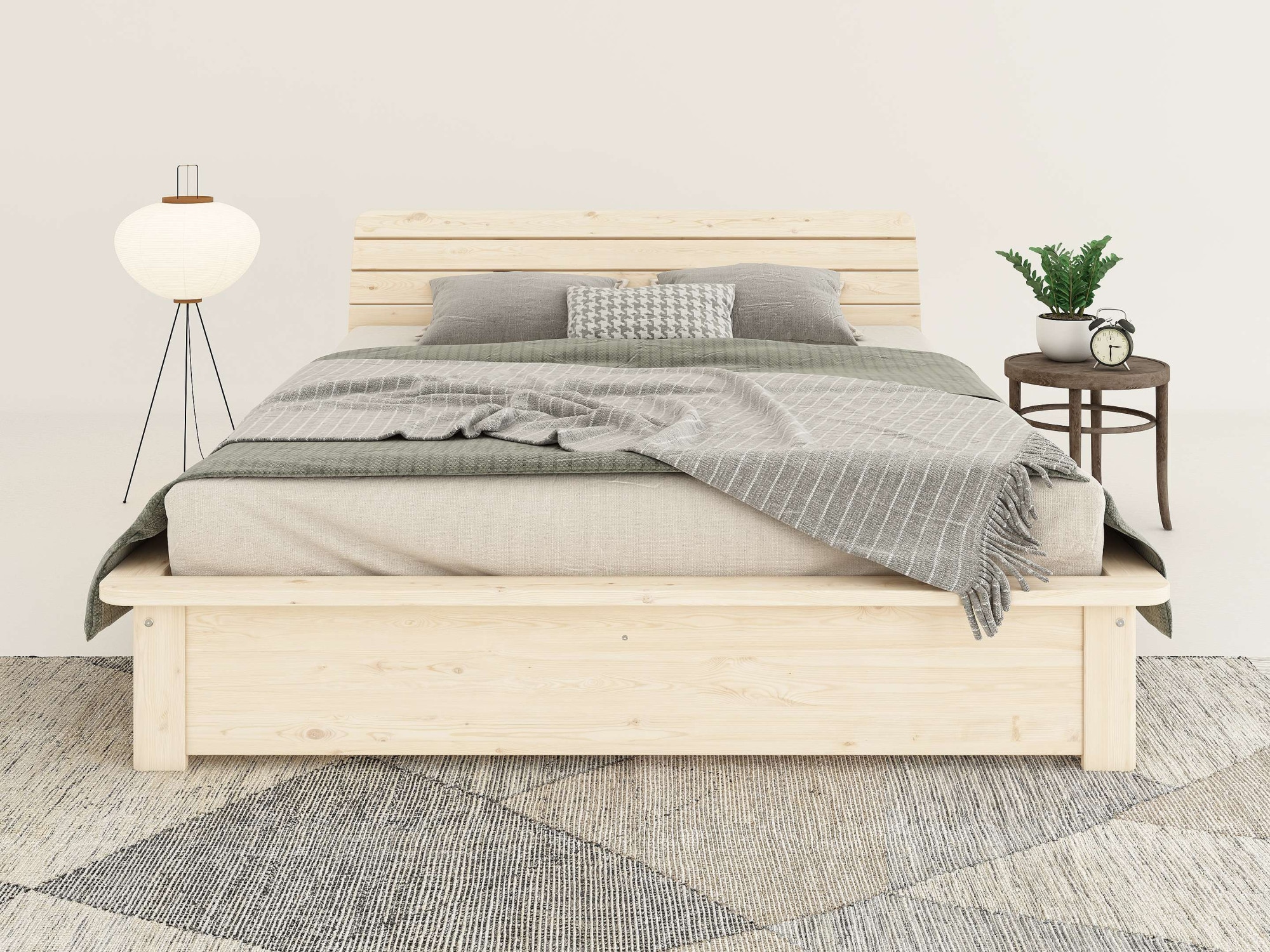 OTTO home Massivholzbett »Antri, Futonbett, ergonomisch geformtes Kopfteil, stilvolles Design« Rahmen zur Ablage von Smartphone, mit Lattenrost, Bettkasten optional