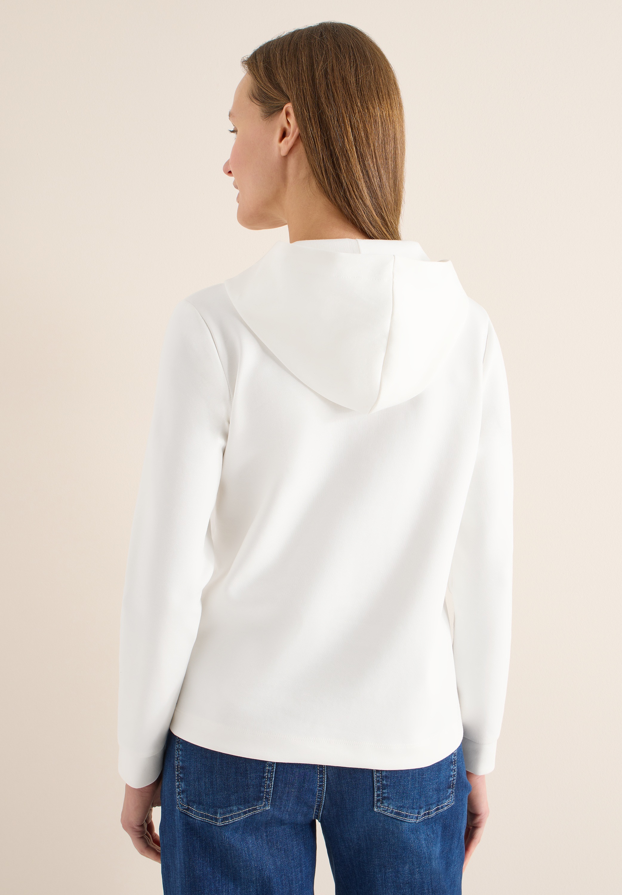 Langarmshirt CECIL, Damen, Gr. M (40), vanilleweiß, Web, 80% Baumwolle, 15% Polyester, 5% Elasthan, unifarben, comfort fit normal, ohne Ausschnitt, Bündchen, Shirts Langarmshirt, Jersey 2