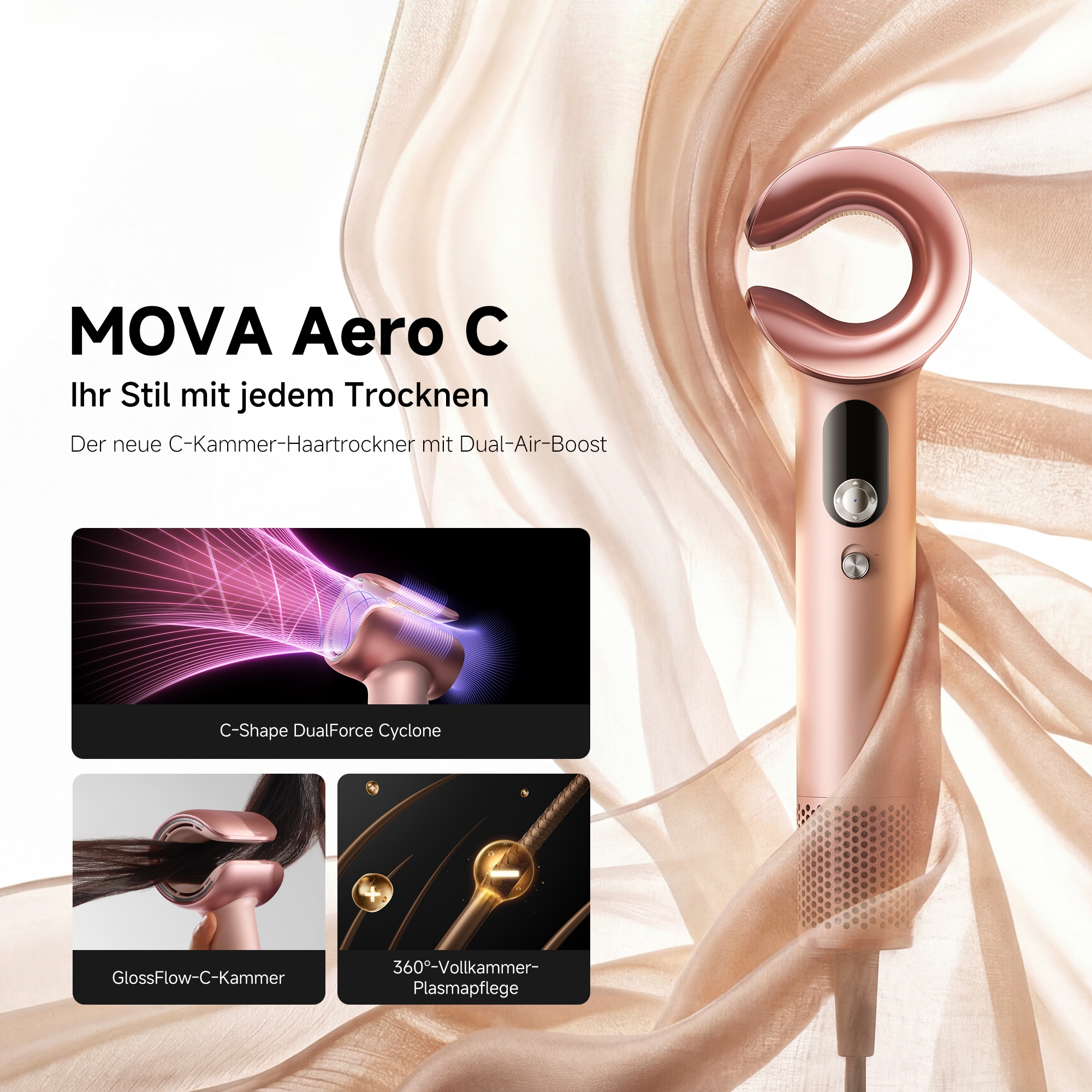 Mova Haartrockner »Aero C« 1.800 W 3 Aufsätze Hitzeschutz, schonende Pflege, leicht & kompakt