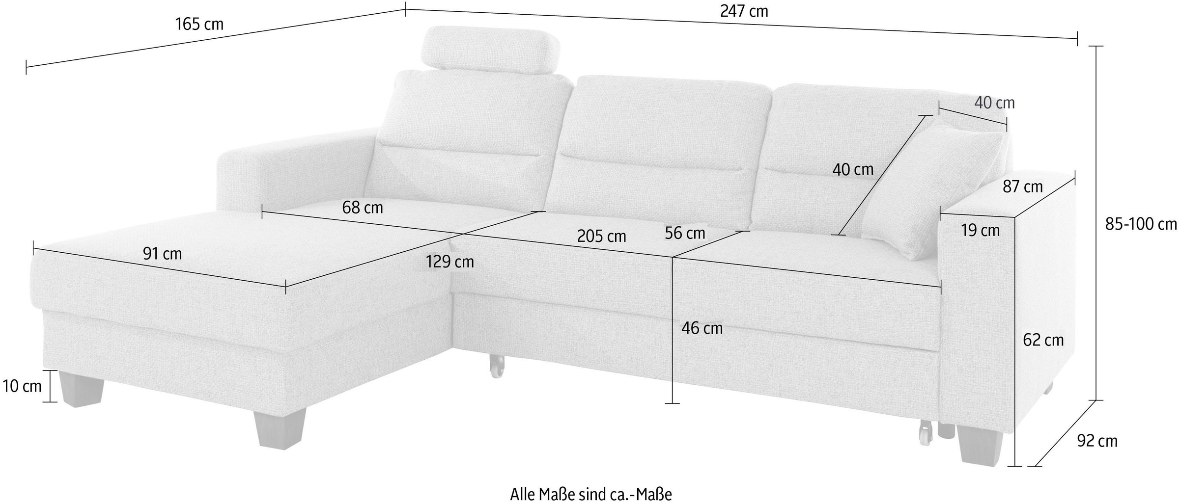 TRENDMANUFAKTUR Ecksofa »Chamber, zeitlos und modern, bequem mit hohem Sitzkomfort, L-Form«, inklusive einer Kopfstütze, wahlweise mit Schlaffunktion