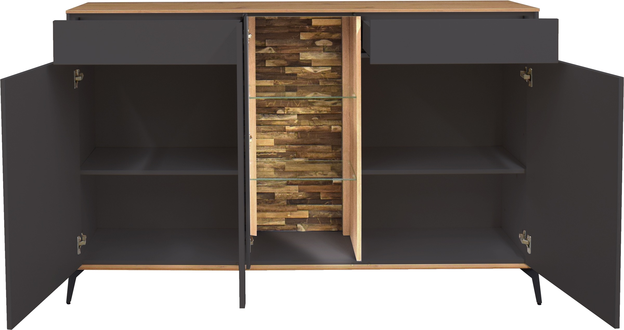 Mäusbacher Kommode, Faro Sideboard 159 cm, inkl. Beleuchtung, Push to open, Metallfüße