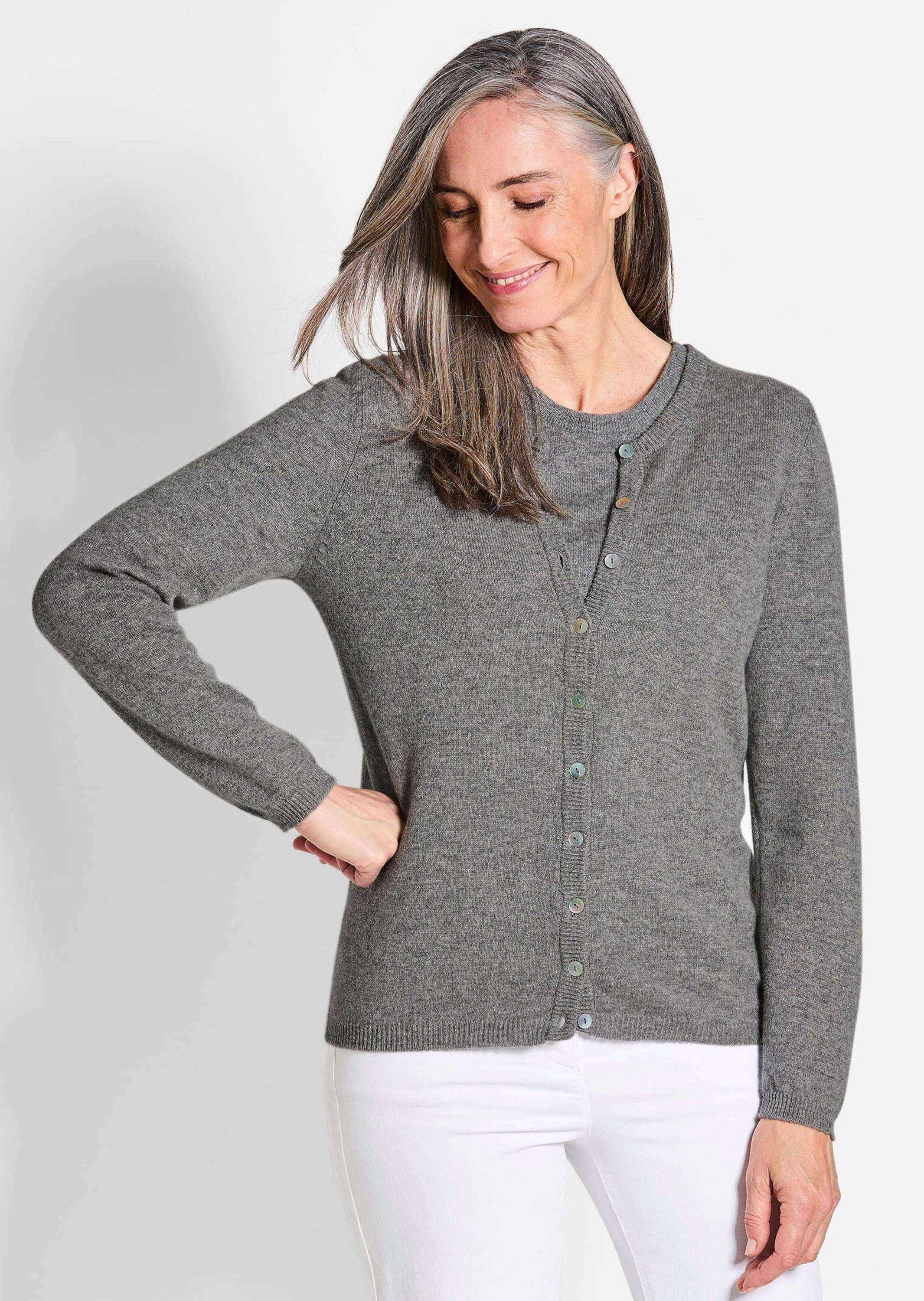 Thumbnail - GOLDNER Strickjacke "Kurzgröße Kaschmirstrickjacke mit Rundhals"