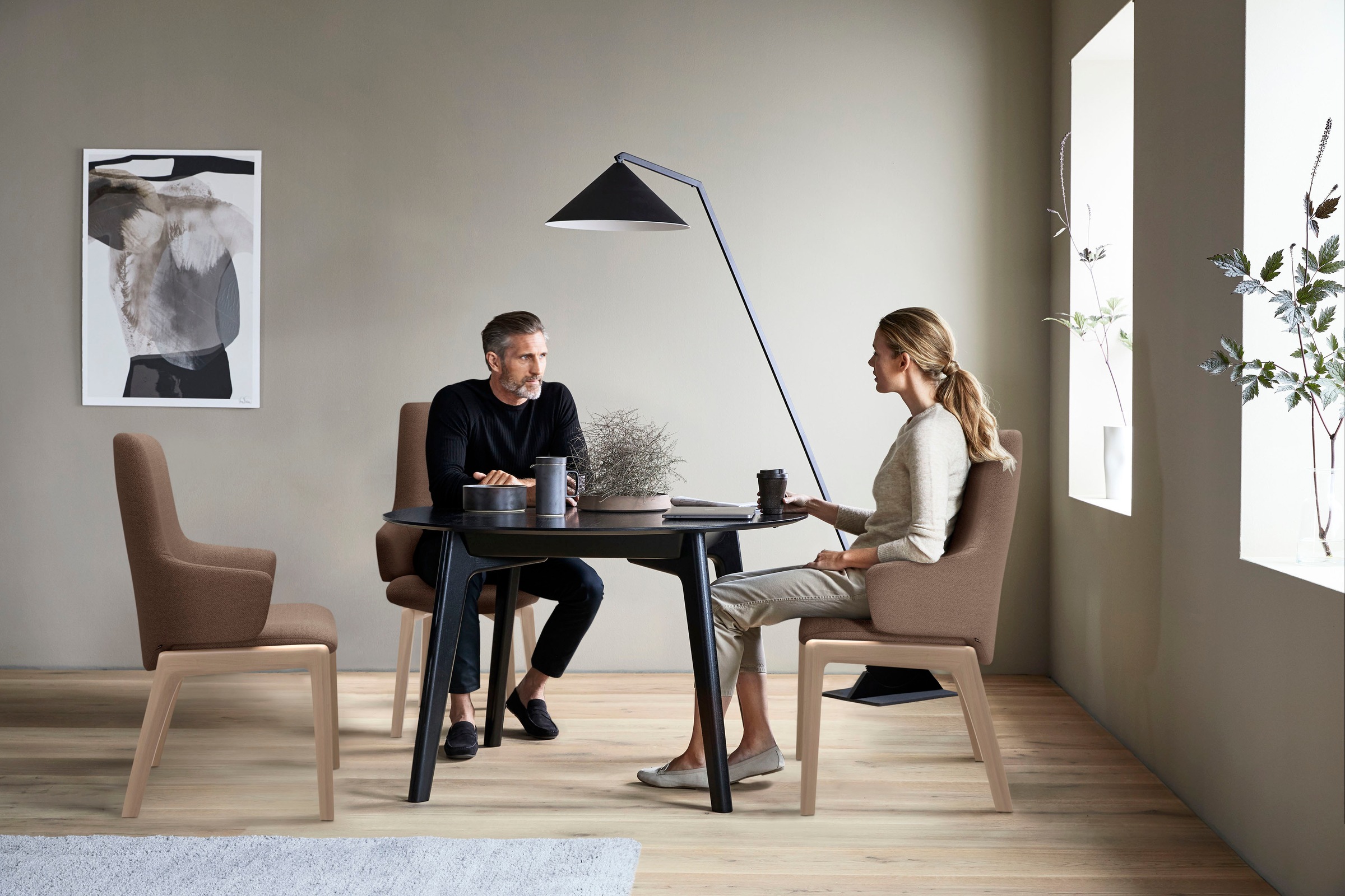 Stressless® Polsterstuhl »Laurel«, ROHLEDER Stoff Q2 FARON, High Back mit Armlehne, Größe L, mit abgerundeten Beinen in Schwarz