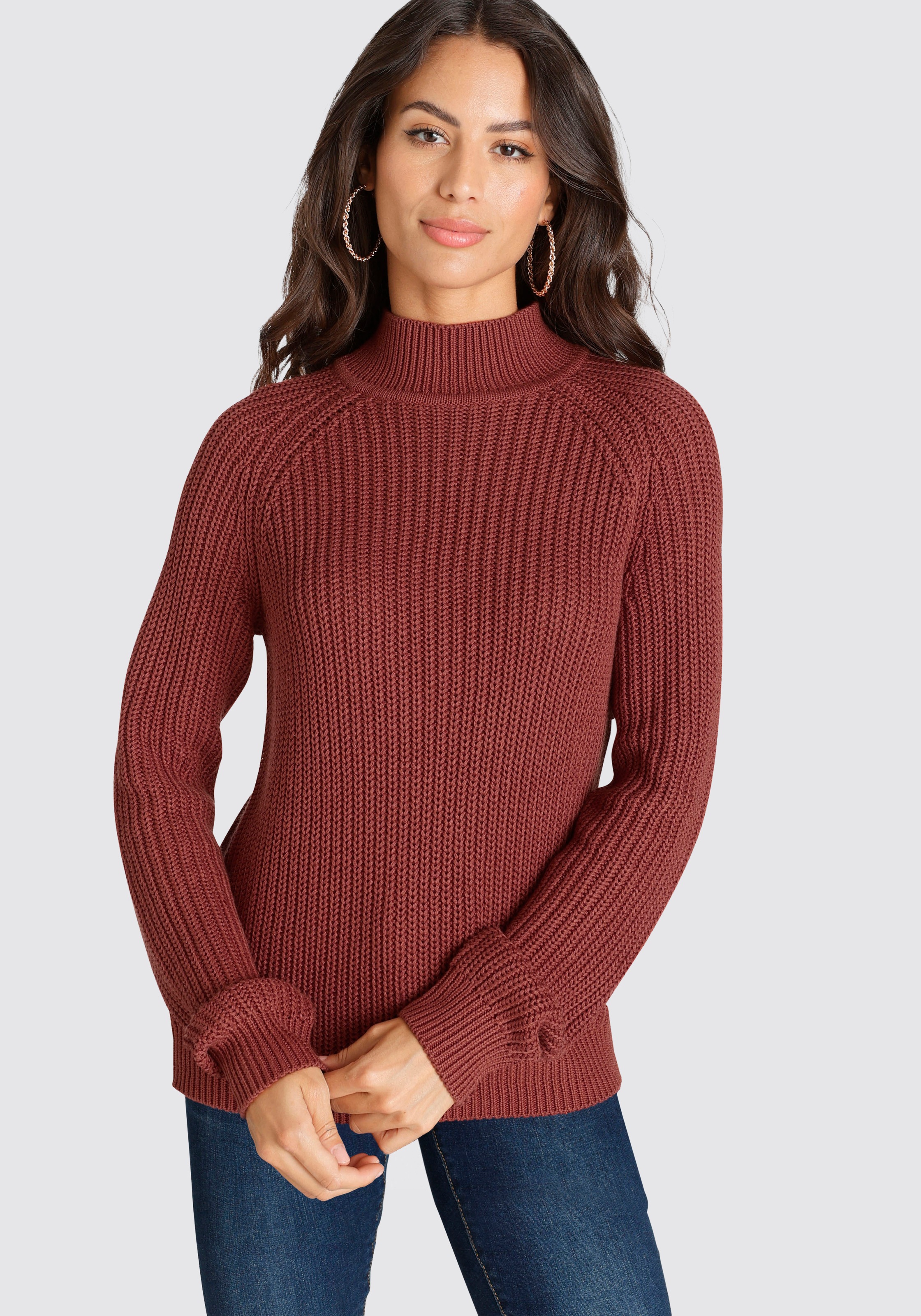 Laura Scott Strickpullover aus Grobstrick mit Stehkragen günstig online kaufen
