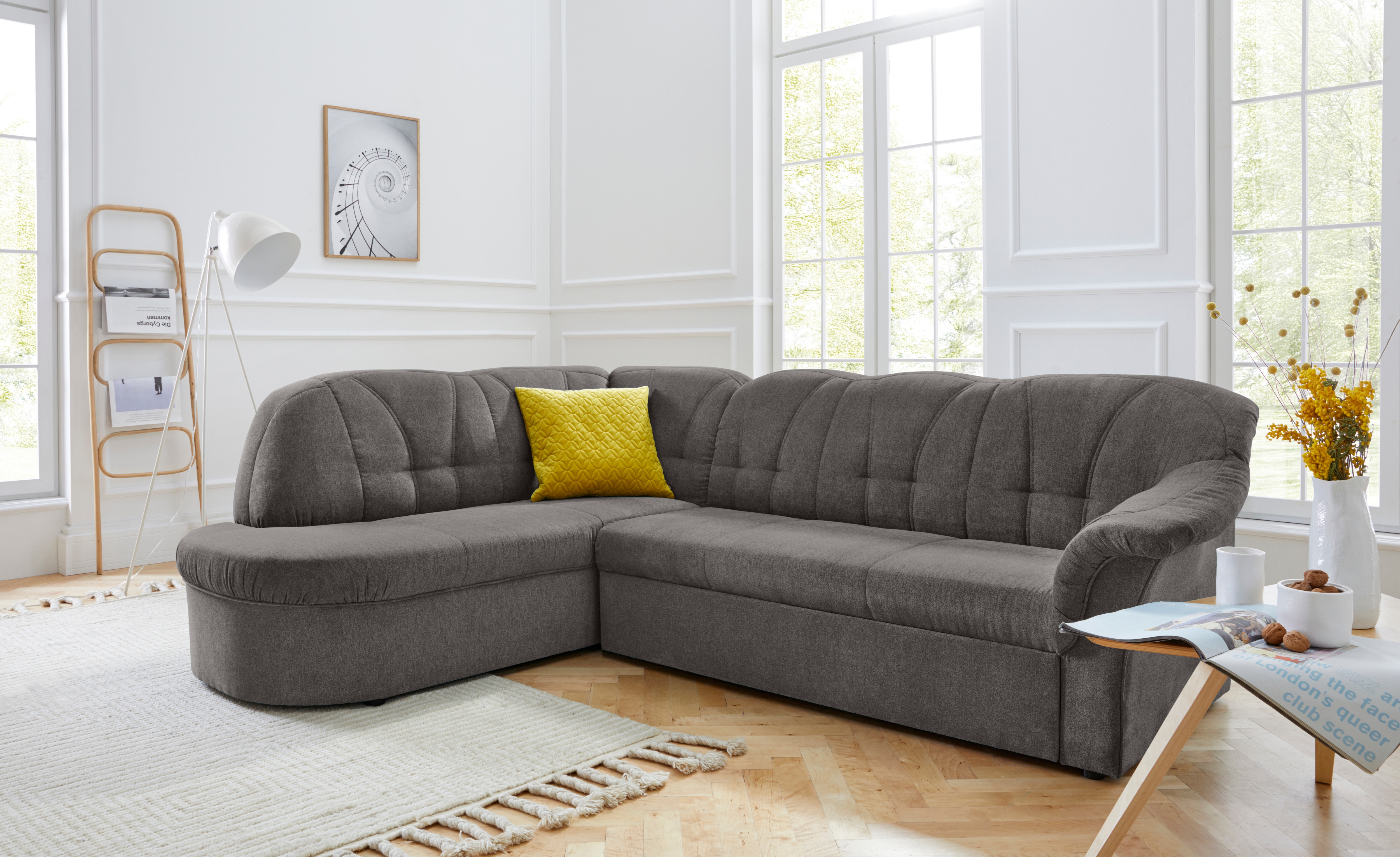 DOMO collection Ecksofa "Pegnitz, zeitlose und elegante Rückensteppung, Breite 246cm, L-Form" wahlweise mit Bettfunktion