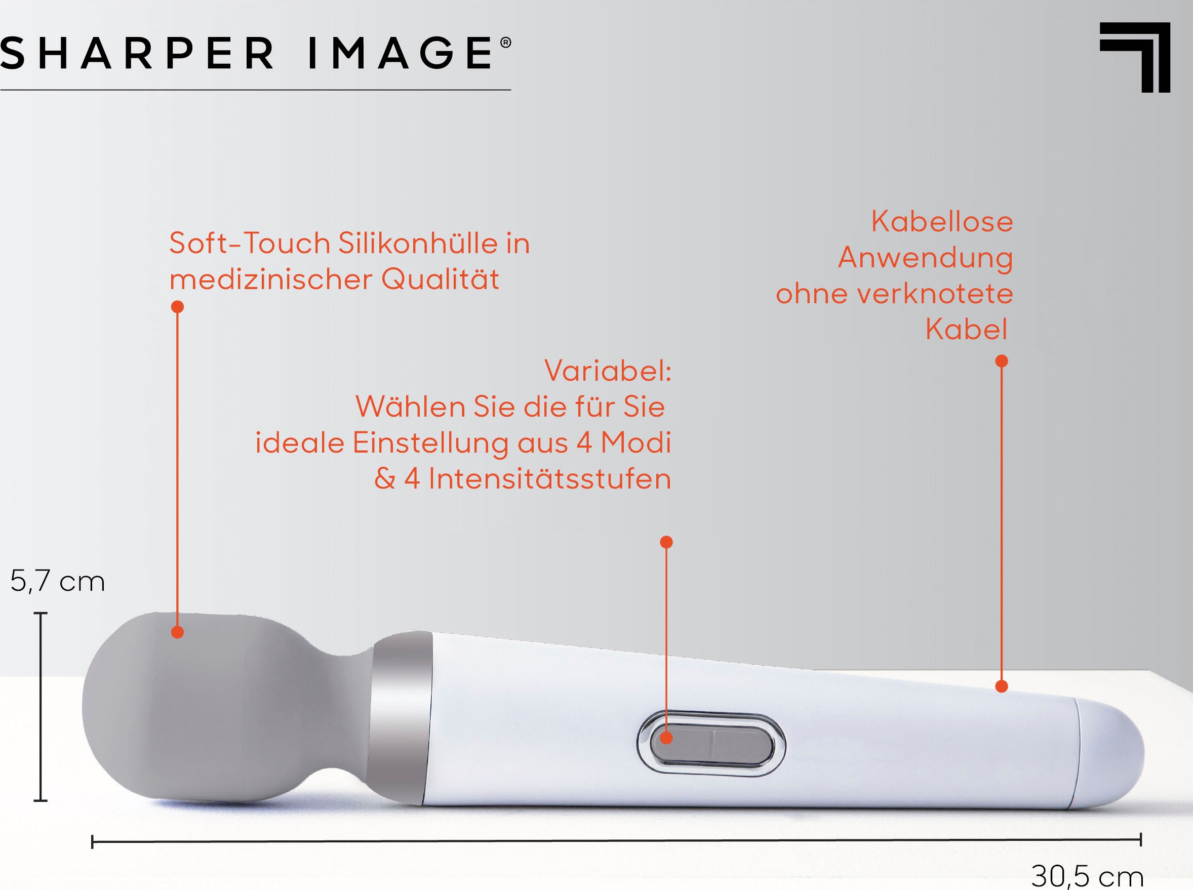 Sharper Image Massagegerät »Kabelloser Tragbarer Ganzkörper Massagestab«, mit mehreren Vibrationsstufen
