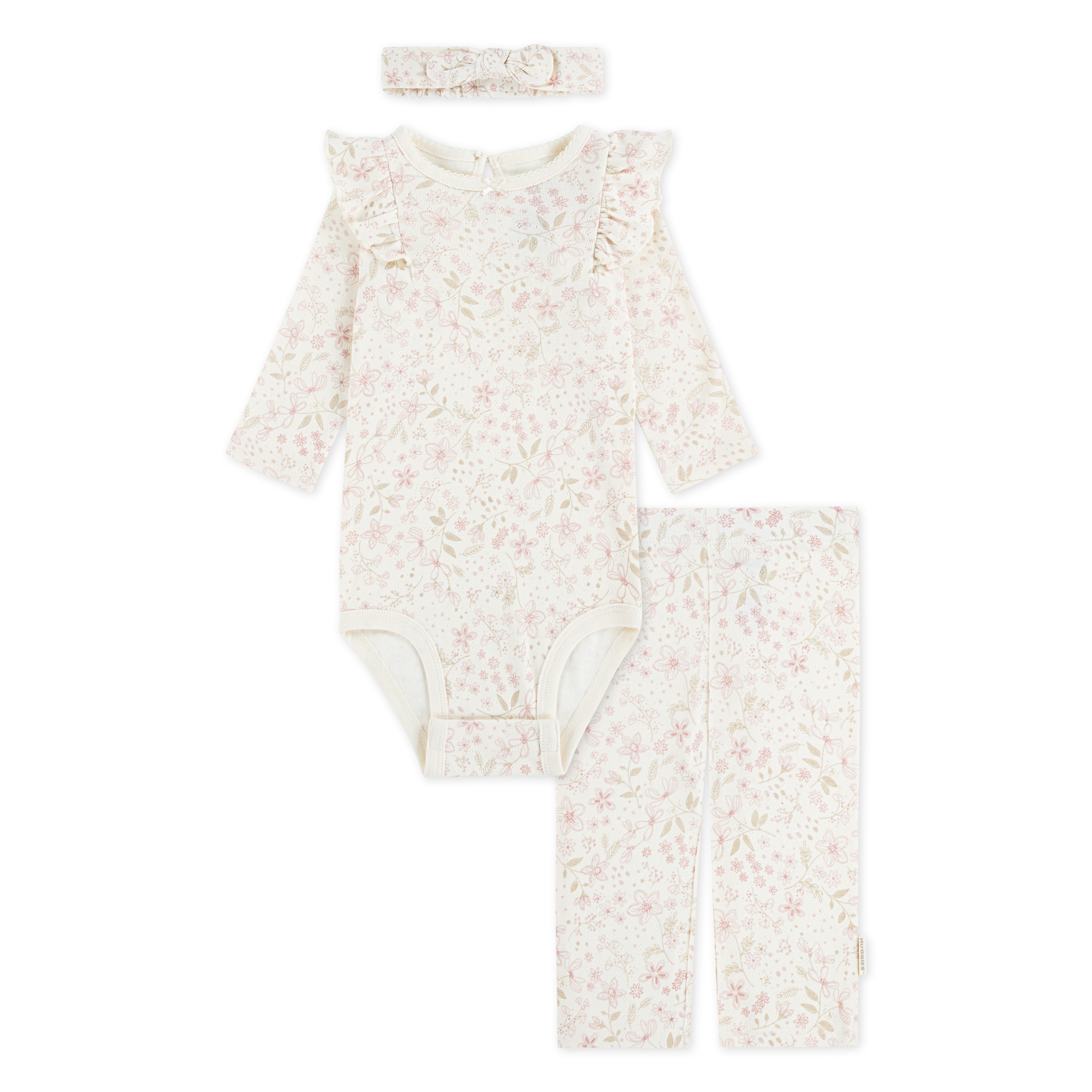 Mädchen Body & Hose "HUGG BODYSUIT PANT ATTACHMENT"huggies eggnog, Basic, Gr. 4, HUGGIES BABYWEAR, geblümt, gemustert, Jersey, Obermaterial: 60%