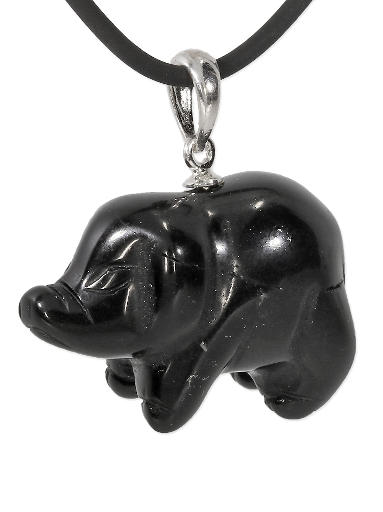 Adelia´s Kettenanhänger »Damen Schmuck Obsidian Anhänger Schwein 925 Silber schwarz«, Obsidian Schwein schwarz