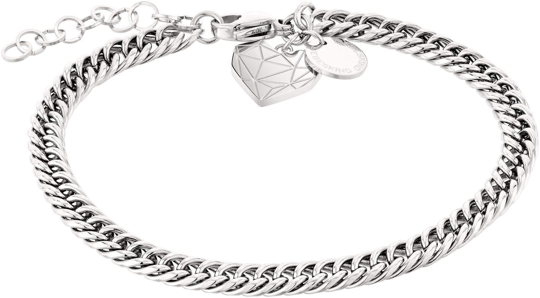 Armband LIEBESKIND BERLIN "Schmuck Geschenk Edelstahl Armkette Herz", silber (silberfarben), Armbänder, Damen, 21cm, Edelstahl, Armband
