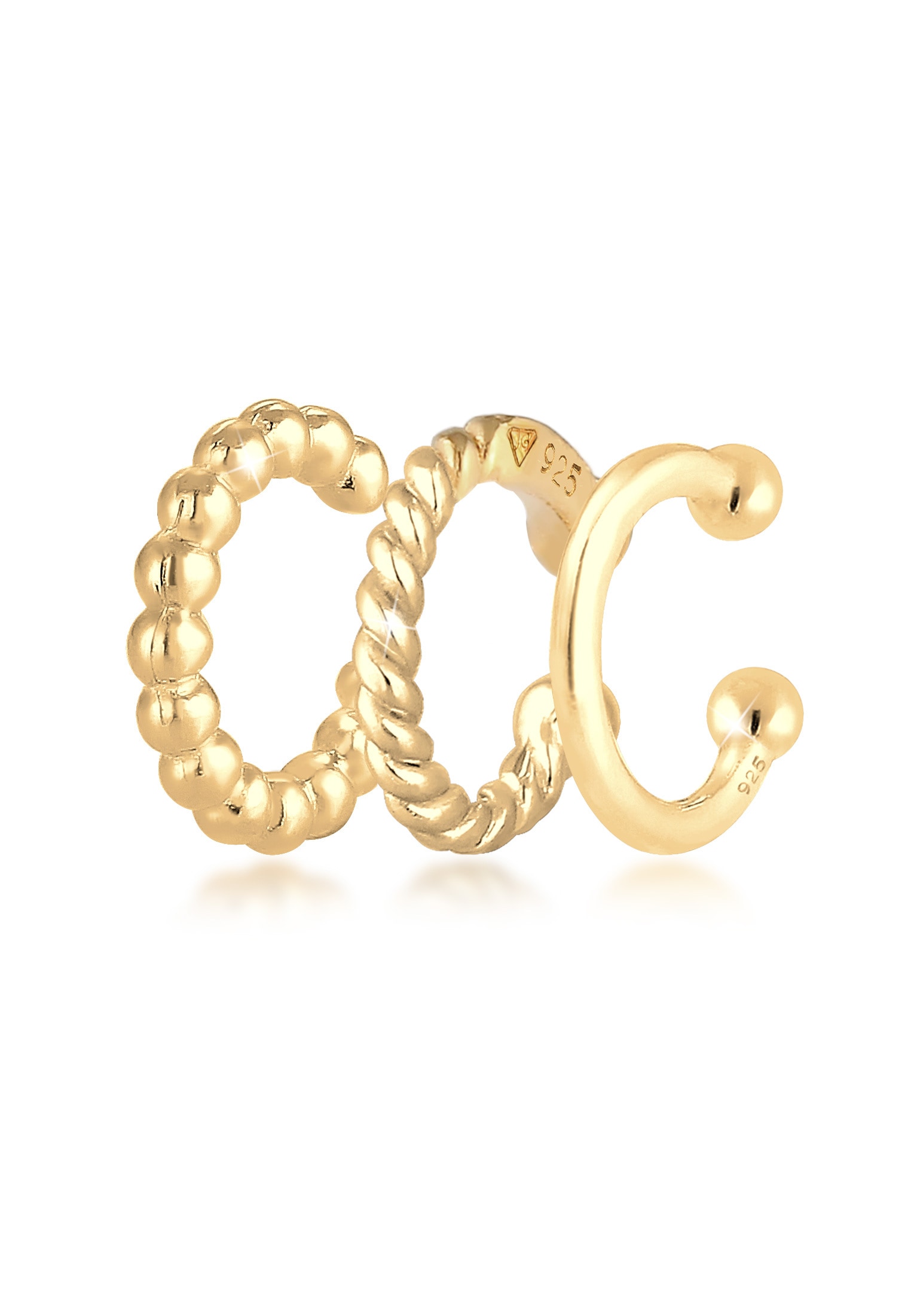 "Ohrklemme ELLI ""Ohrringe Ohrklemme Ear Cuff 3er Set Kugel 925 Silber"" Gr. 13, gold, Ohrringe, Damen, 13, ohne Stein, Silber 925 (Sterlingsilber)"