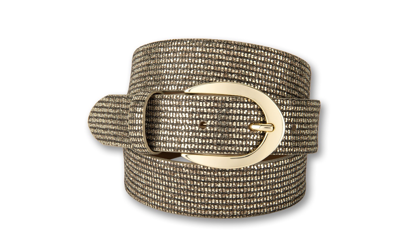 Ledergürtel BERND GÖTZ "Ledergürtel Rindleder mit Glitter und Glanzschließe", Damen, Gr. 80, gold, Rindsleder, Gürtel Ledergürtel