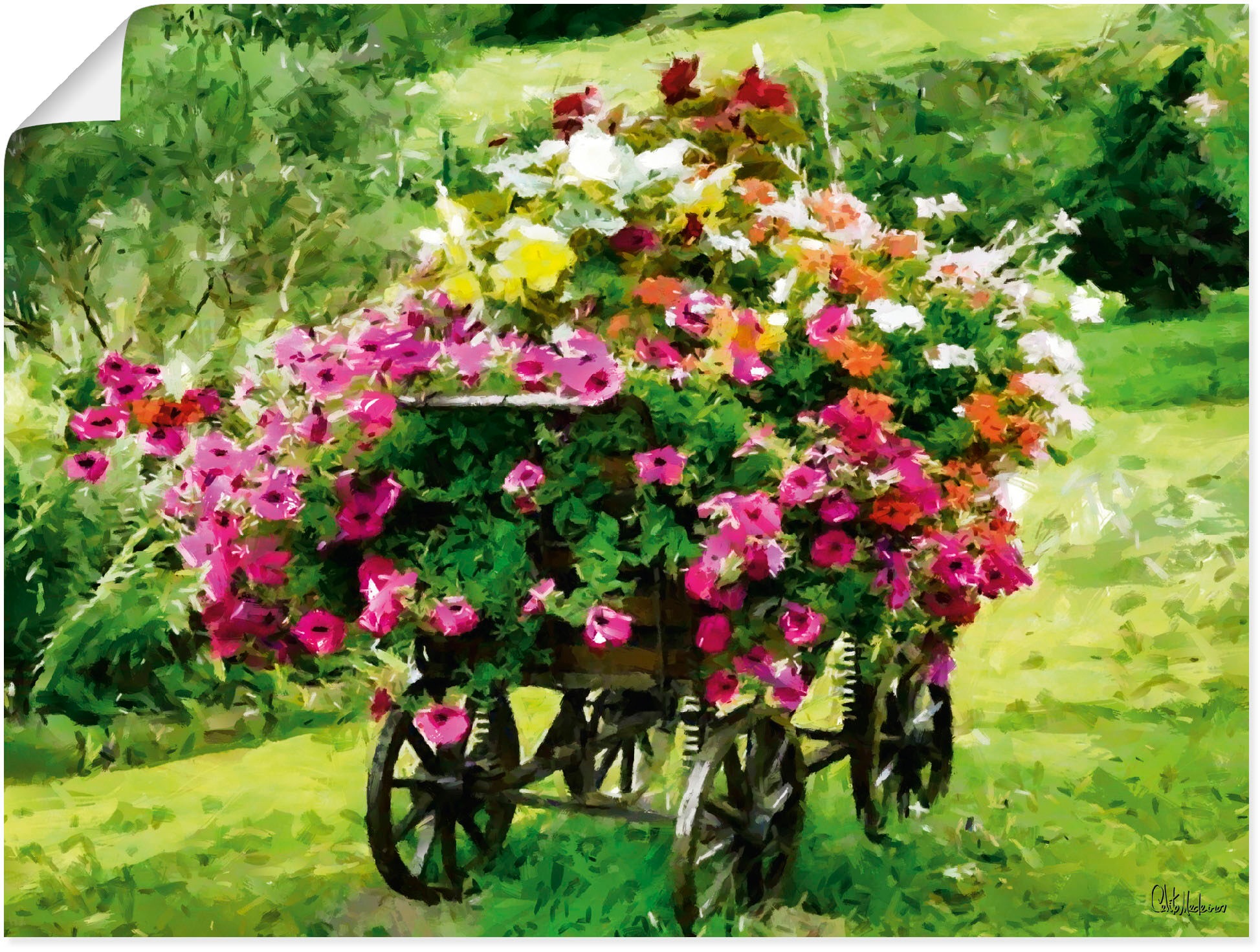 Black Friday Artland Wandbild »Kutsche mit Blumen«, Blumenbilder, (1 St.),  als Alubild, Leinwandbild, Wandaufkleber oder Poster in versch. Größen |  BAUR