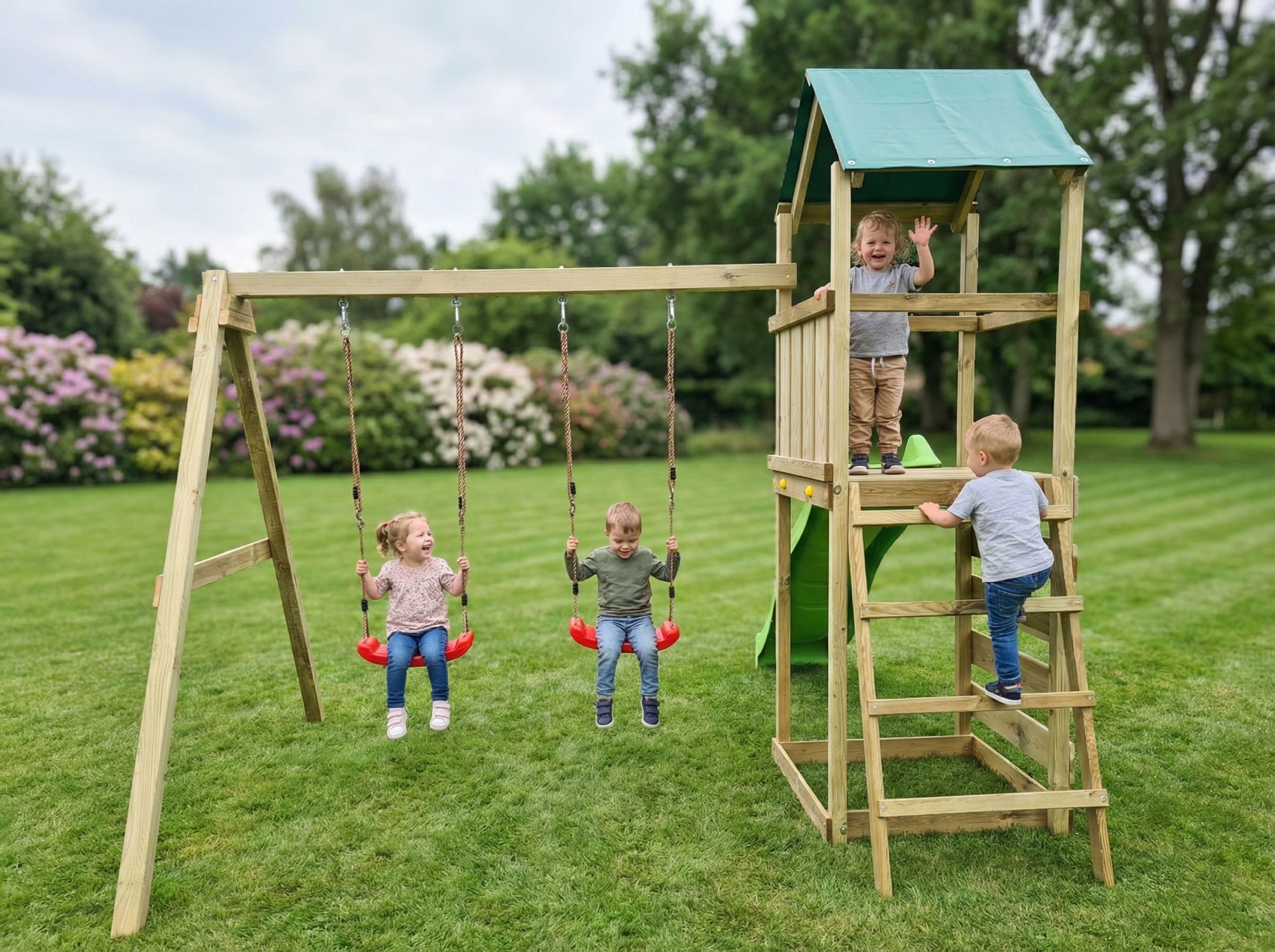 FUNGOO Spielturm »MaxPlay 2.1« mit Rutsche, Doppelschaukel und Kletterwand