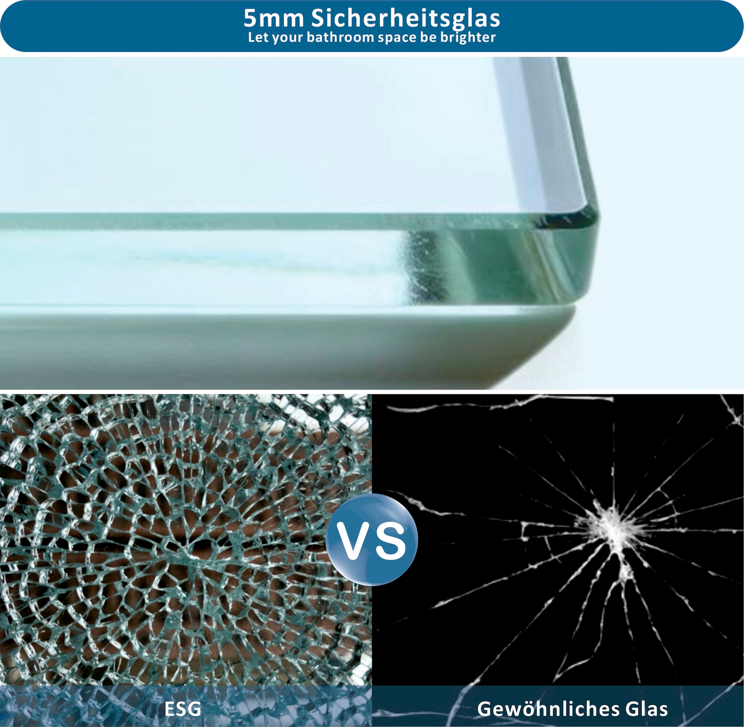 welltime Walk-in-Dusche »Nassau Single« 8mm Starke Scheibe mit Streifendekor