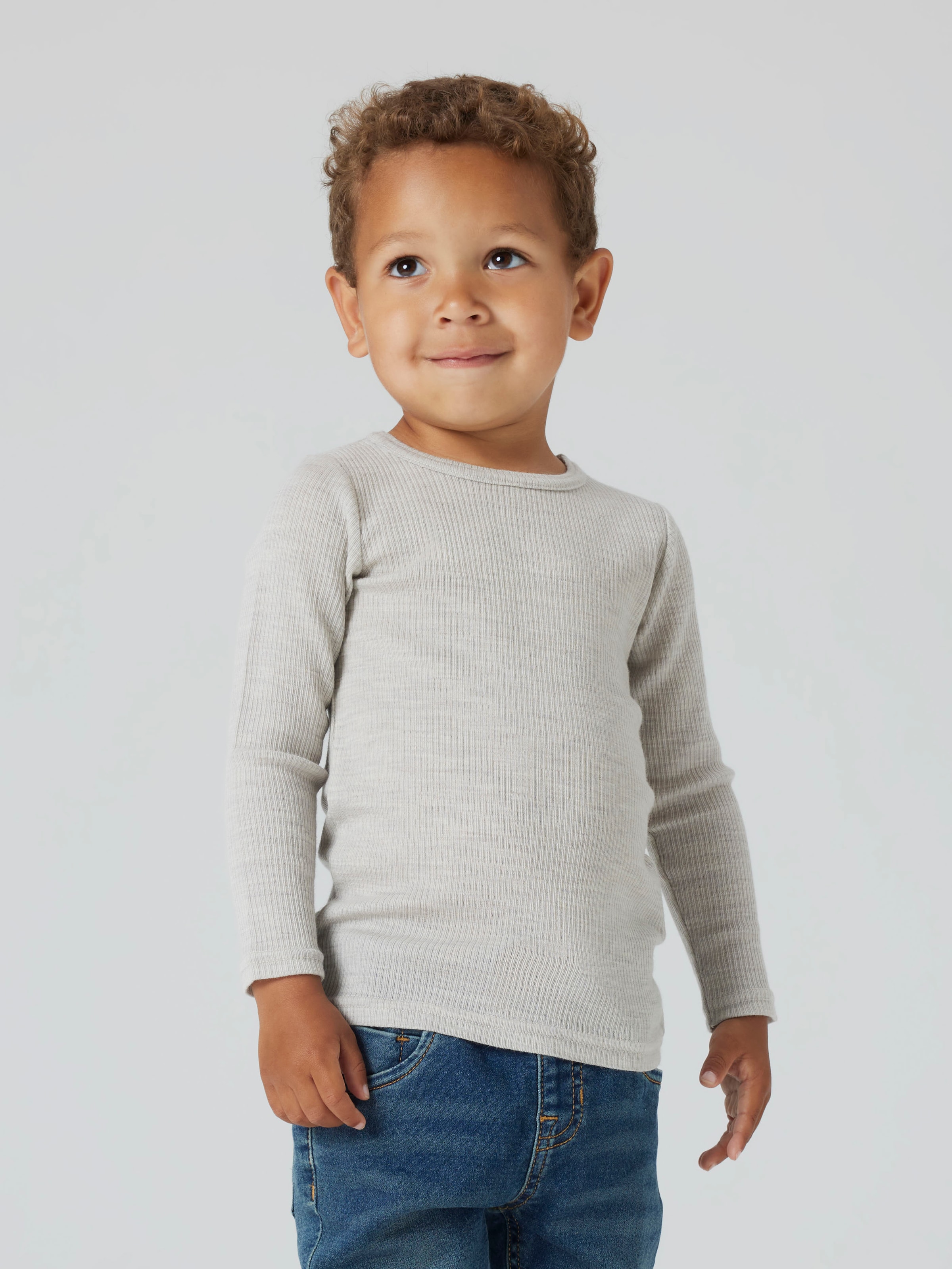 Name It Langarmshirt "NMNWAX WOOL RIB LS TOP NOOS" aus reiner Merinowolle