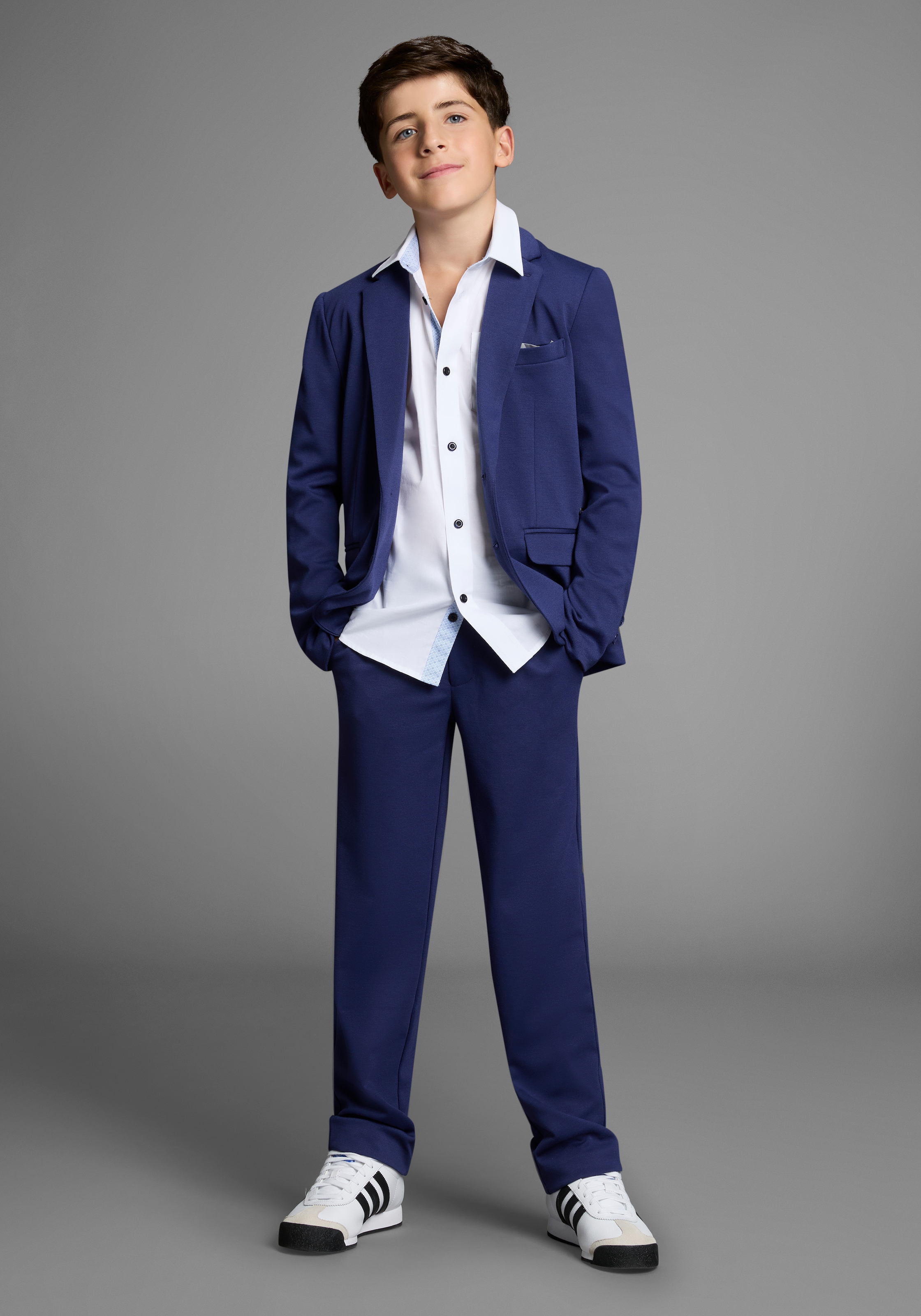 BRUNO BANANI Jungen Anzug "2tlg. Jersey Anzug", blau, Gr. 164, unifarben, Jersey, Obermaterial: 76% Polyester, 20% Viskose, 4% Elasthan. Futter: 100%