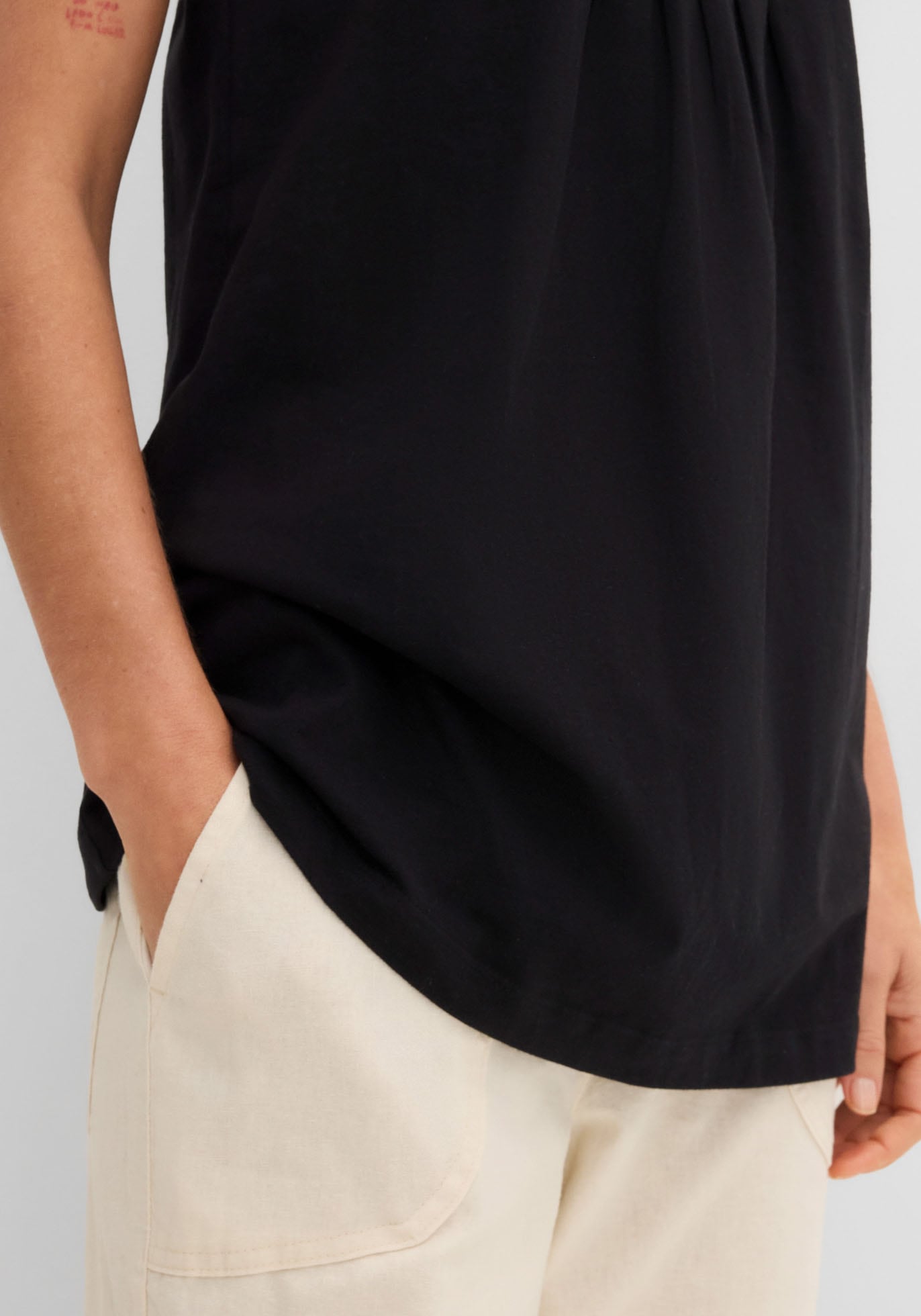 bonprix Longtop »Long-Top« mit elegantem Faltendetail, lockere Passform, reine Baumwolle