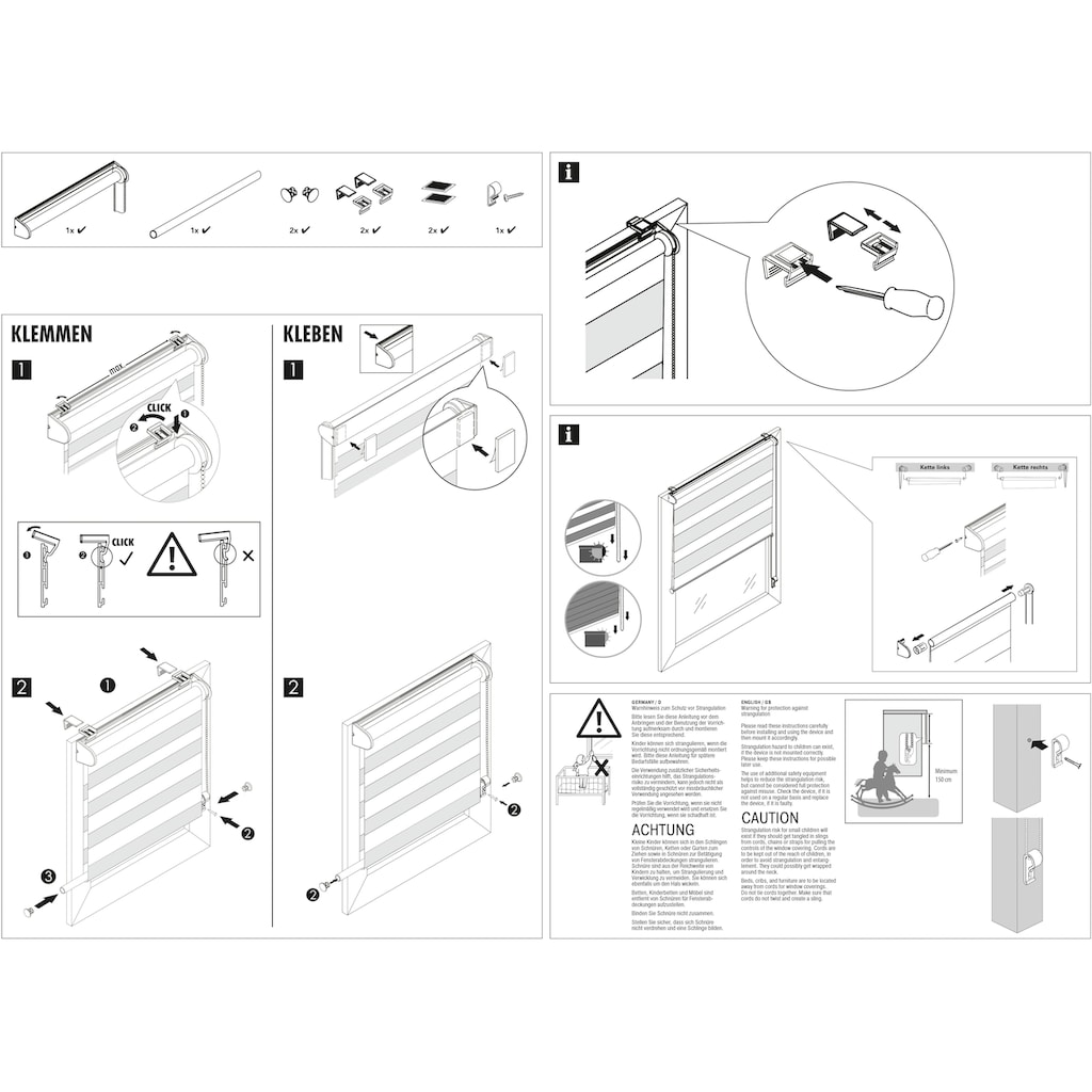 GARDINIA Doppelrollo »EASYFIX Duo Rollo Karo«, Lichtschutz, ohne Bohren