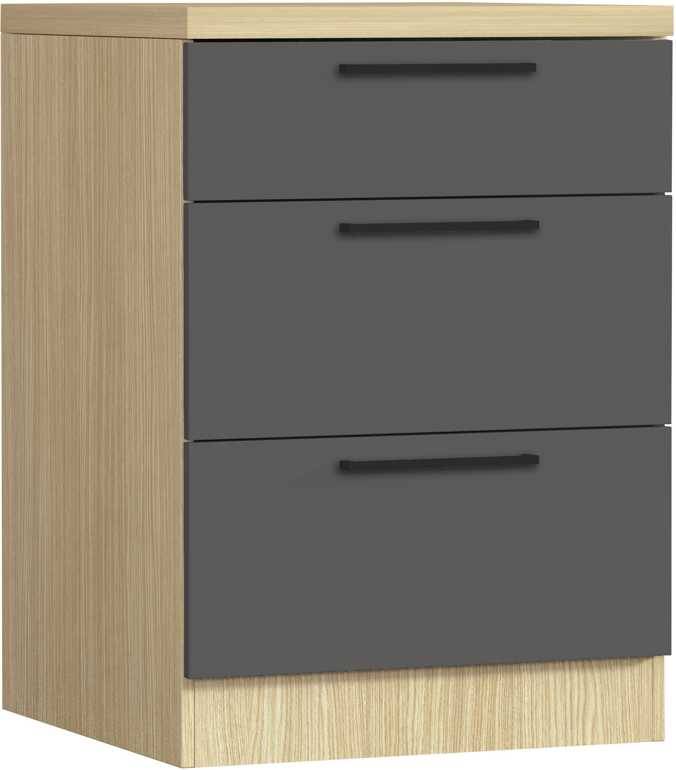 KOCHSTATION Unterschrank "Luna, Küchenunterschrank, Unterschrank mit Schubladen, Made in Italy" B/T/H: 60 × 60 × 85 cm, mit 3 Schubkästen, 3,5 cm starke Oberplatte