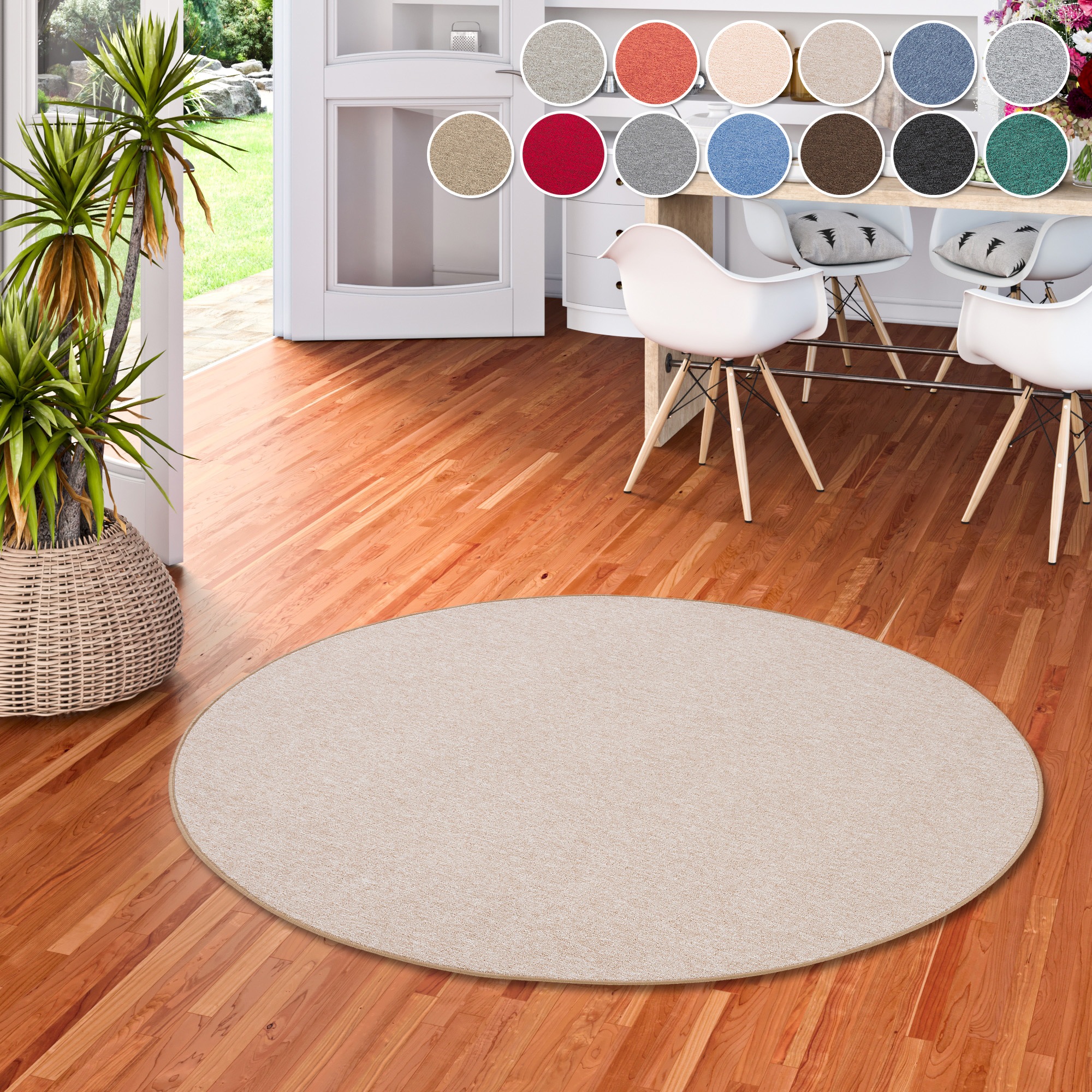 Teppich MY HOME "Fortis, Schlinge, Made in Netherlands", beige, H:5mm Ø:160cm, Kunstfaser, Teppiche, Teppich, Uni Farben, gekettelt, strapazierfähig, Wohnzimmer