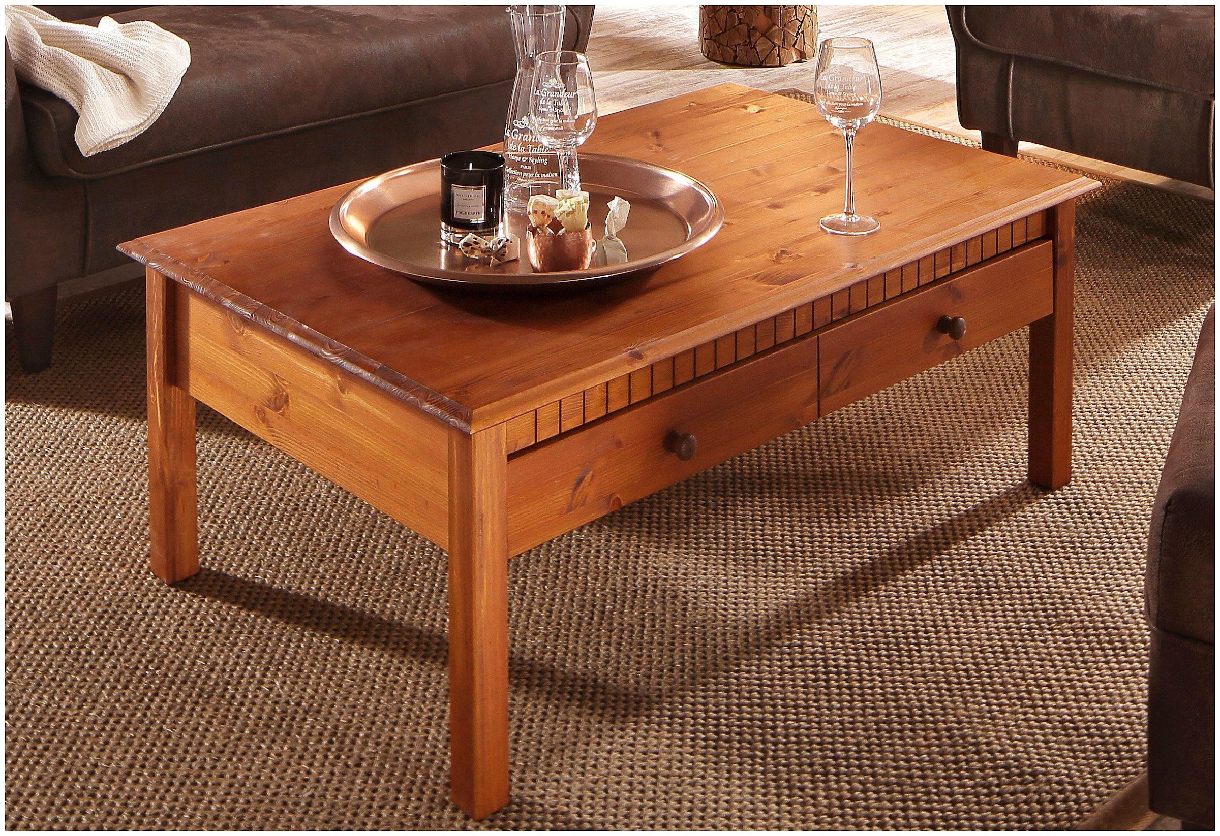 Couchtisch OTTO HOME, B:110cm H:42cm T:70cm, braun, Wohnzimmer, Tische, "Lisa", mit großer Schublade, Breite 110 cm, Landhausstil