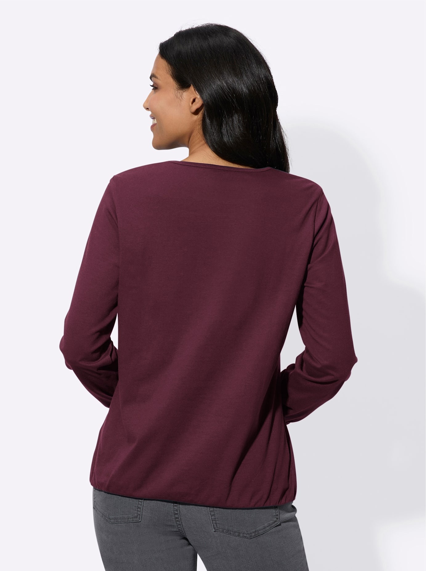 Langarmshirt CLASSIC BASICS "Langarm-Shirt", Damen, Gr. 54, rot (burgund), 100% Baumwolle, unifarben, V-Ausschnitt, Shirts Langarmshirt 2