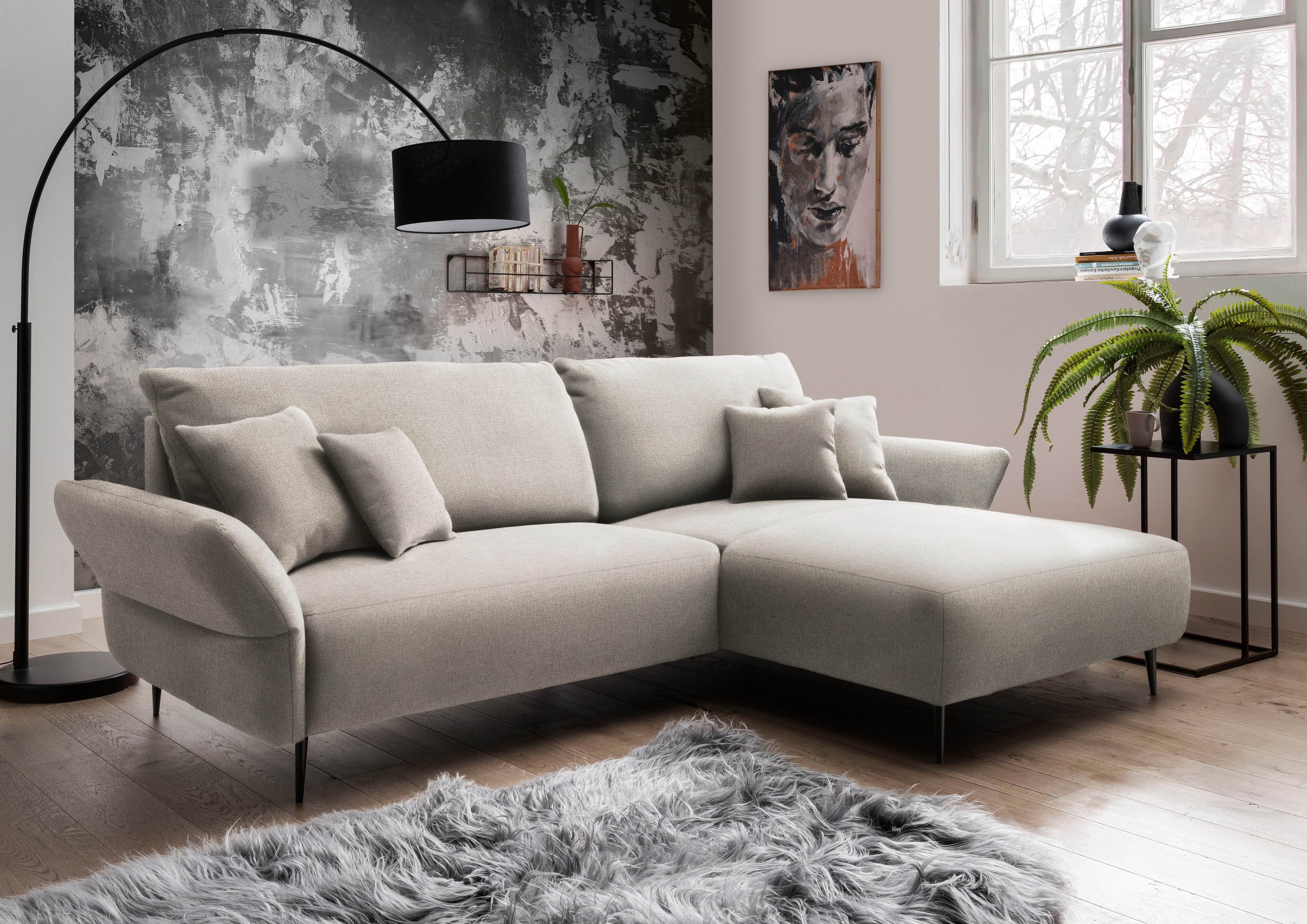 Home affaire Ecksofa "Amarena modern & bequem, verstellbare Armlehnen, L-Form" inklusive Armlehnenverstellfunktion, inkl. 4x Zierkissen