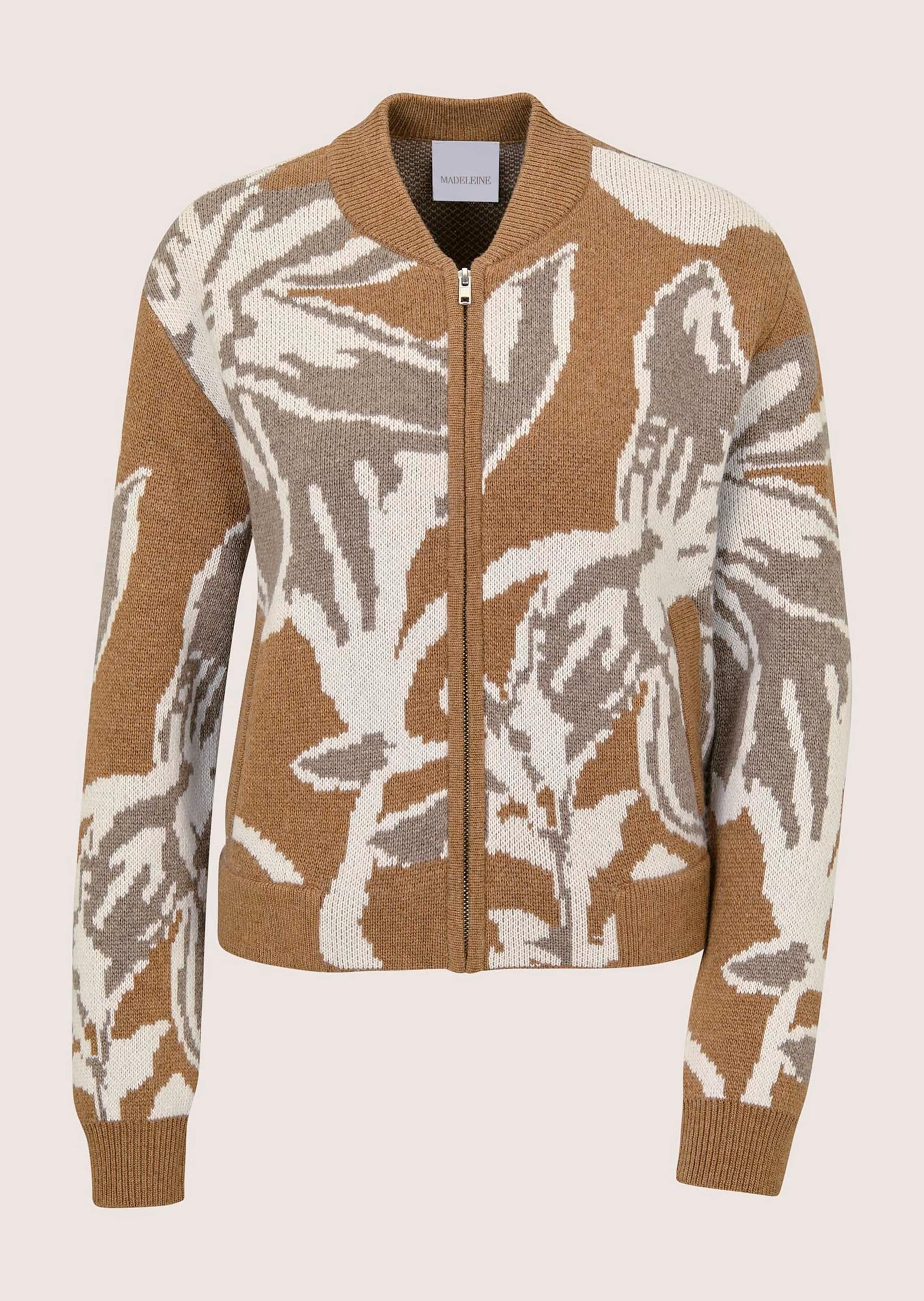 MADELEINE Strickjacke "Pullover Strickblouson mit Blüten-Jacquard"