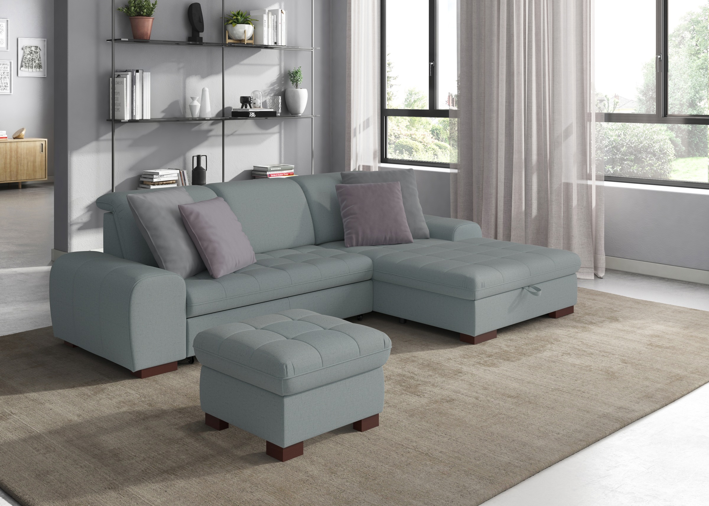 Ecksofa SIT & MORE "Luxor L-Form", blau (aqua), B:275cm H:82cm T:173cm, Luxus-Microfaser ALTARA NUBUCK (100% Polyester);Soft clean (98% Polyester, 2% Polyamid);Struktur fein (100% Polyester), Sofas, Ecksofa, wahlweise mit Bettfunktion, Bettkasten und Kopf 10