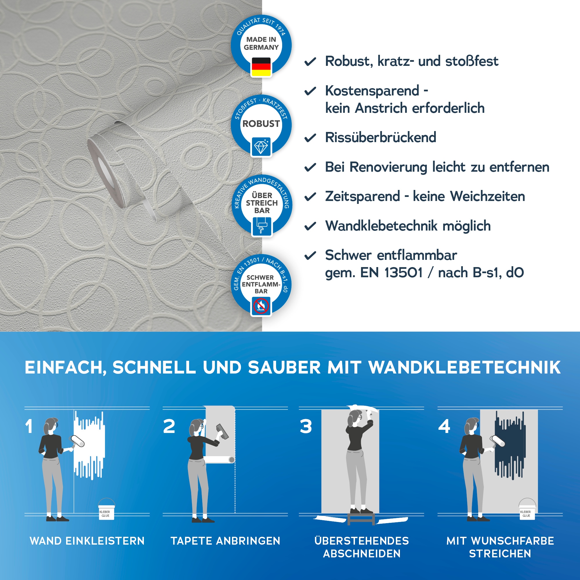 A.S. Création Vliestapete »Meistervlies« 3D-Optik | geometrisch | grafisch strukturiert Vlies Vinyl Wand Decke Schräge Tapeten Wohnzimmer Schlafzimmer Küche
