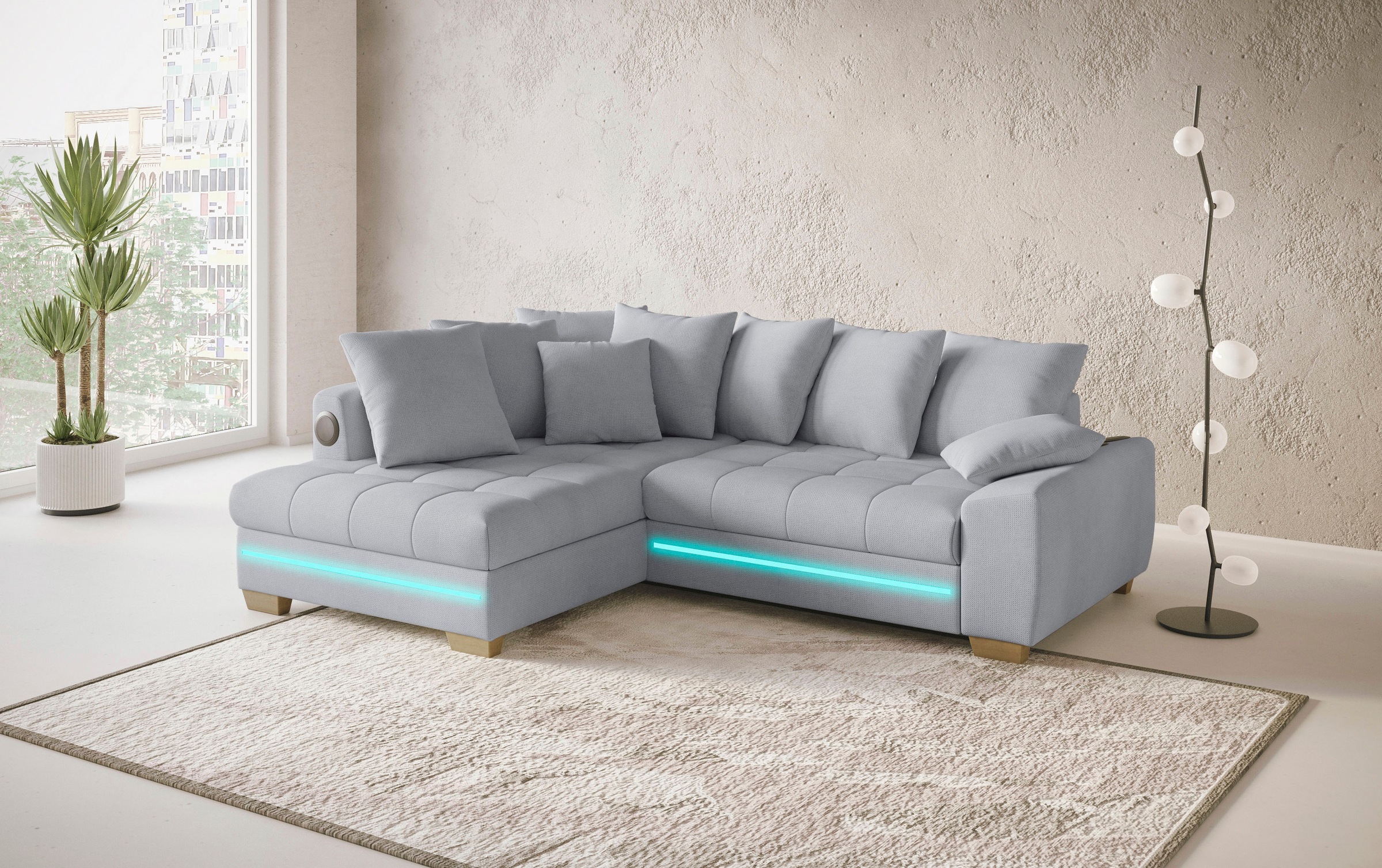 Mr. Couch Ecksofa »Nikita II, L-Form«, RGB-LED, Bluetooth-Soundsystem, wahlweise mit Bett, Bettkasten