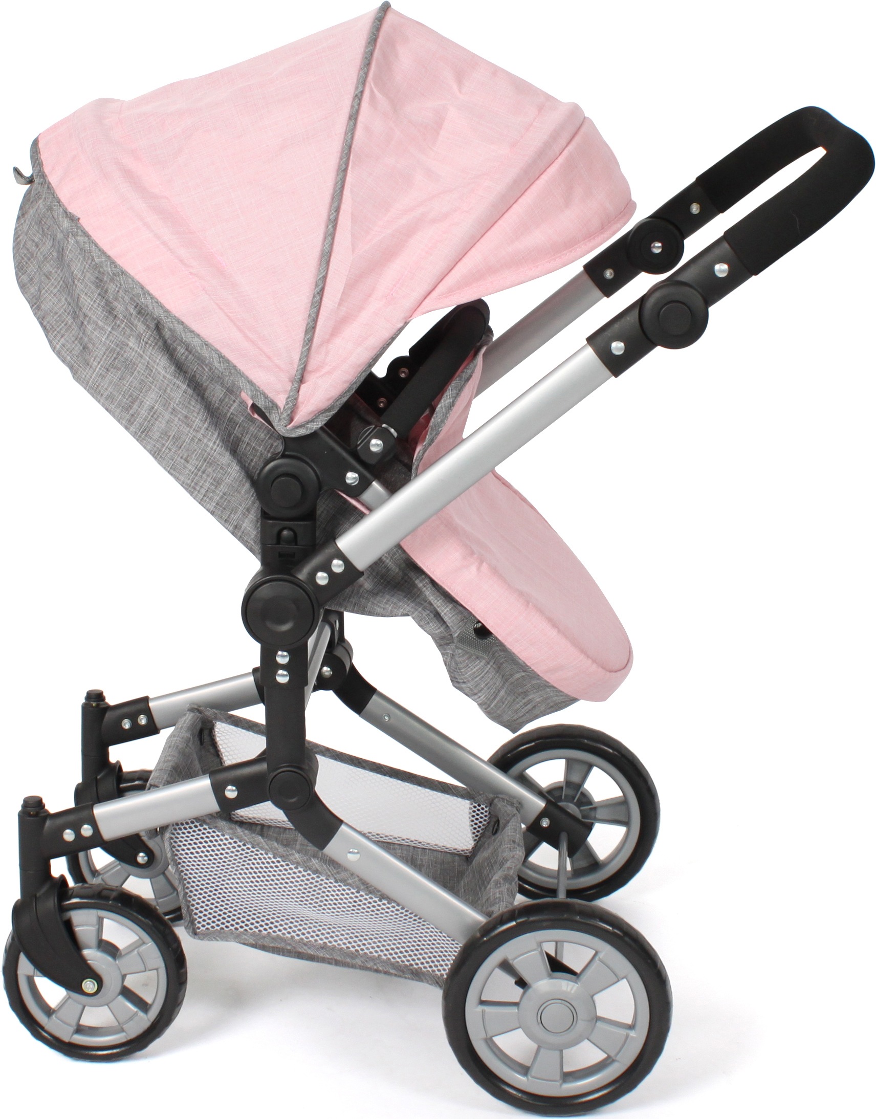 CHIC2000 Kombi-Puppenwagen »Linus, Melange Grau-Rosa«, (Set), mit Babywanne und Autositz