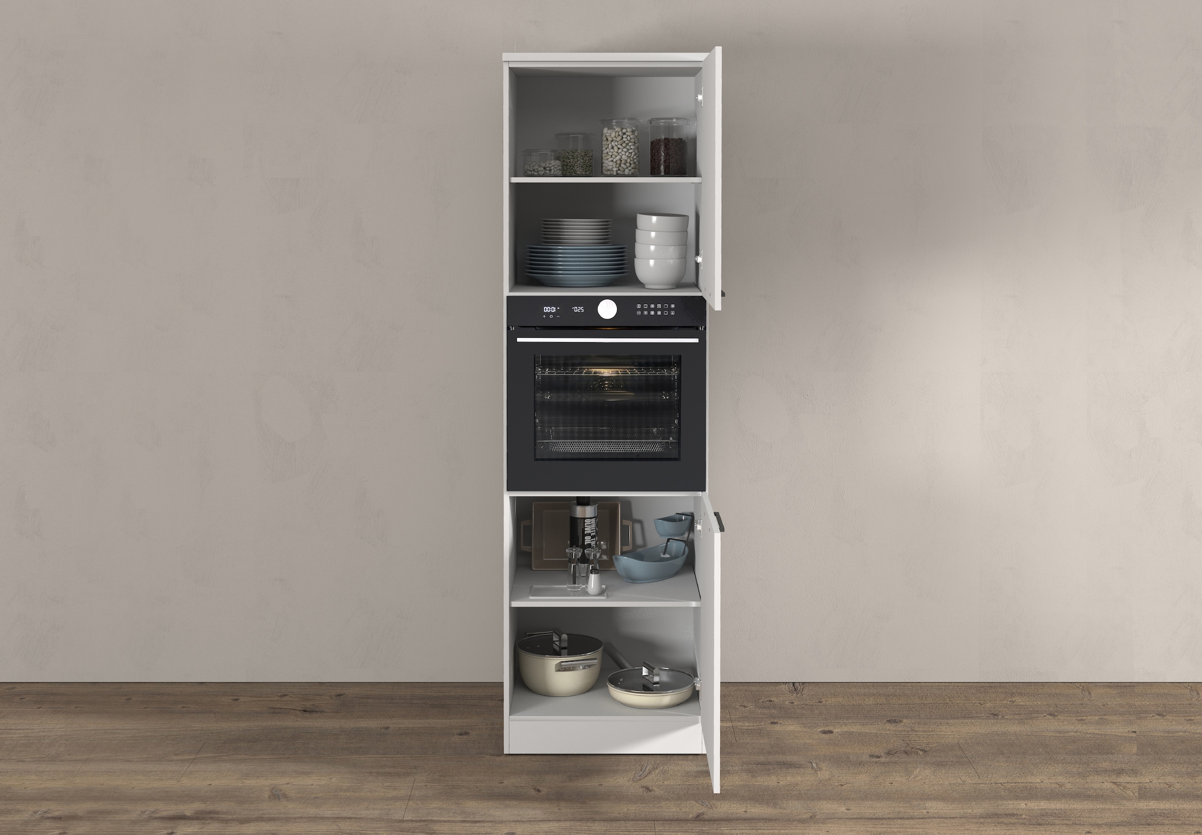 KOCHSTATION Backofenumbauschrank »Luna, Backofenschrank, Backofen-Hochschrank, Made in Italy« B/T/H: 60×60×214,5 cm, Oberplatte mit 25 mm Stärke