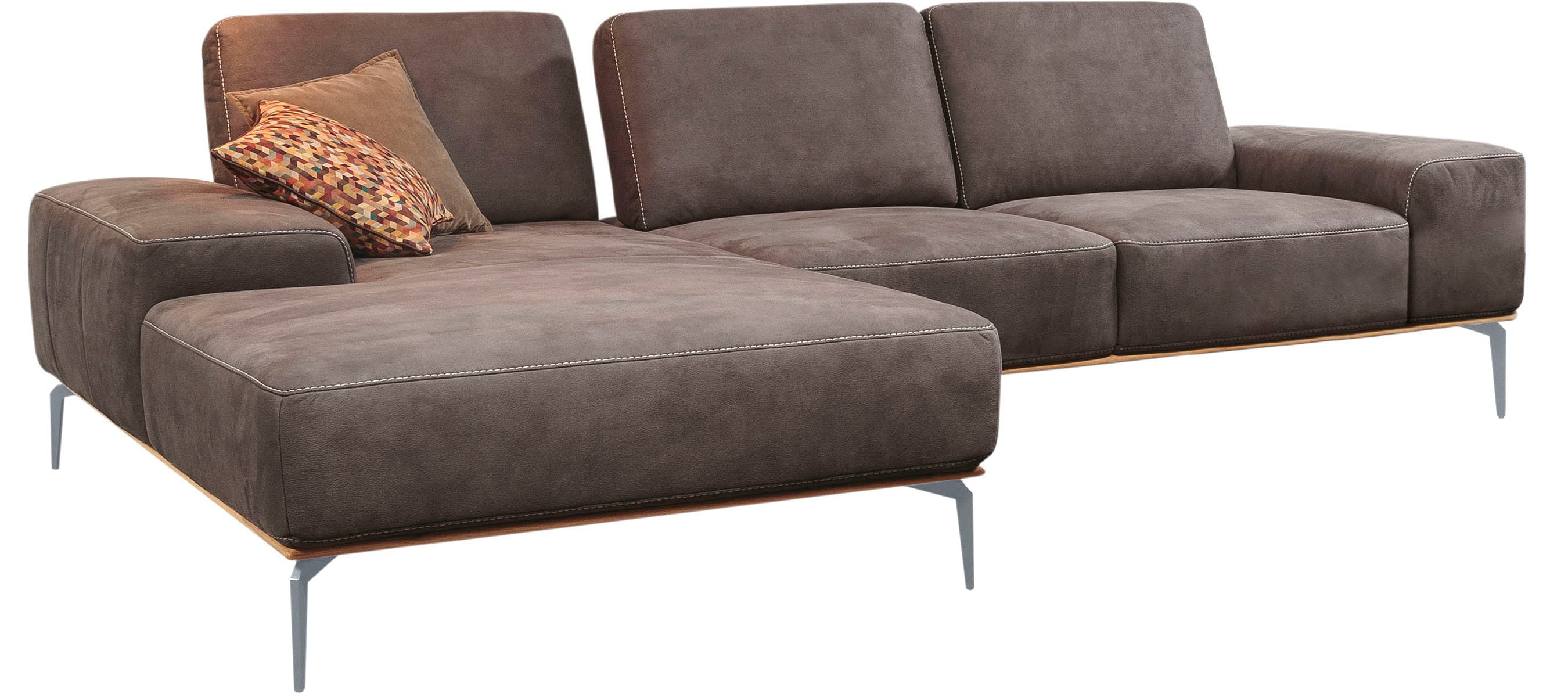 W.SCHILLIG Ecksofa "run, Designsofa mit tollem Sitzkomfort, bequem, Breite 299cm, L-Form" mit elegantem Holzsockel, Füße in Silber matt, Breite 299 cm