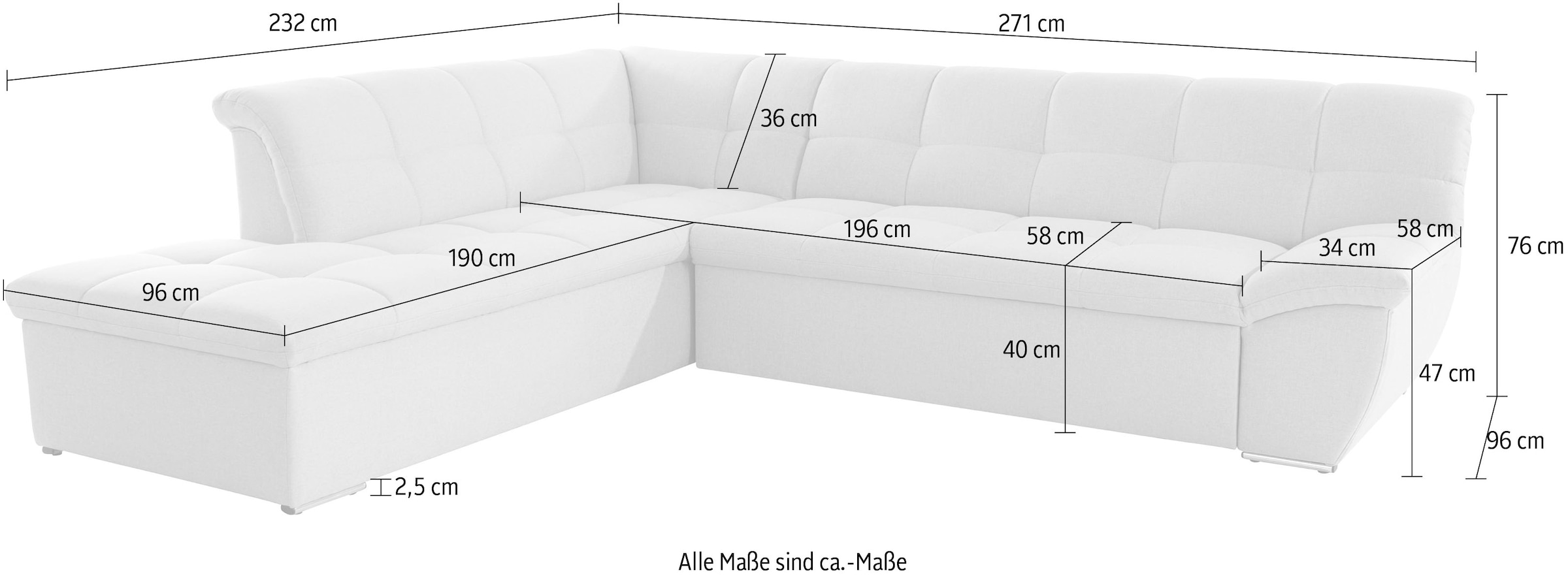 DOMO collection Ecksofa »Lagoa, moderne Sitzheftung, bequem und komfortabel, L-Form«, wahlweise mit Bettfunktion, frei im Raum stellbar, große Farbvielfalt