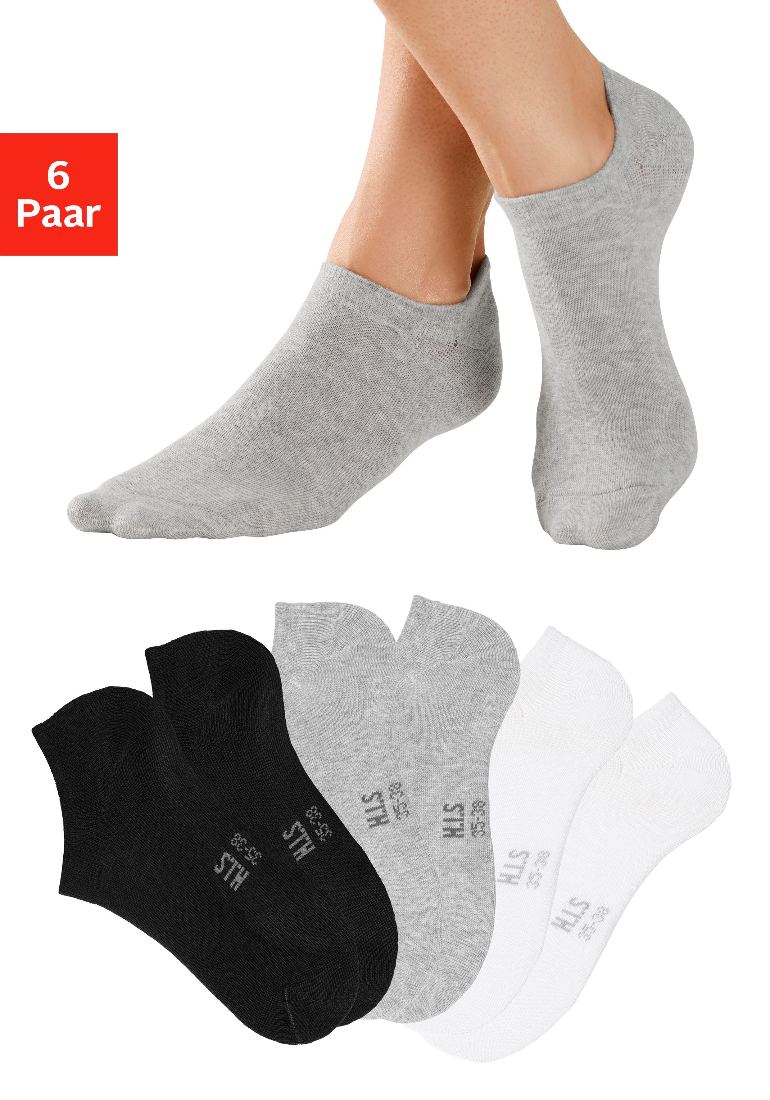 H.I.S Sneakersocken "Damen Herren Unsichtbare Sneaker Socken, Loafer Socken" Packung, 6 Paar tlg. mit besonders kurzem Schaft