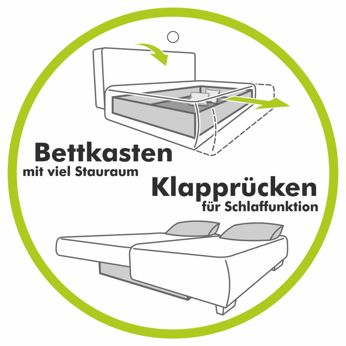 Jockenhöfer Gruppe verstellbare Bettfunktion, »Yann«, Stauraum/ Schlafsofa | bestellen Armlehnen BAUR inklusive Bettkasten