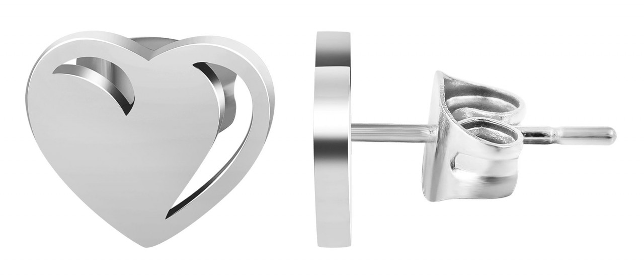 Paar Ohrhänger ADELIA´S "Damen Ohrstecker aus poliertem Edelstahl mit Herz", silber, Ohrringe, Damen, Damen, Edelstahl