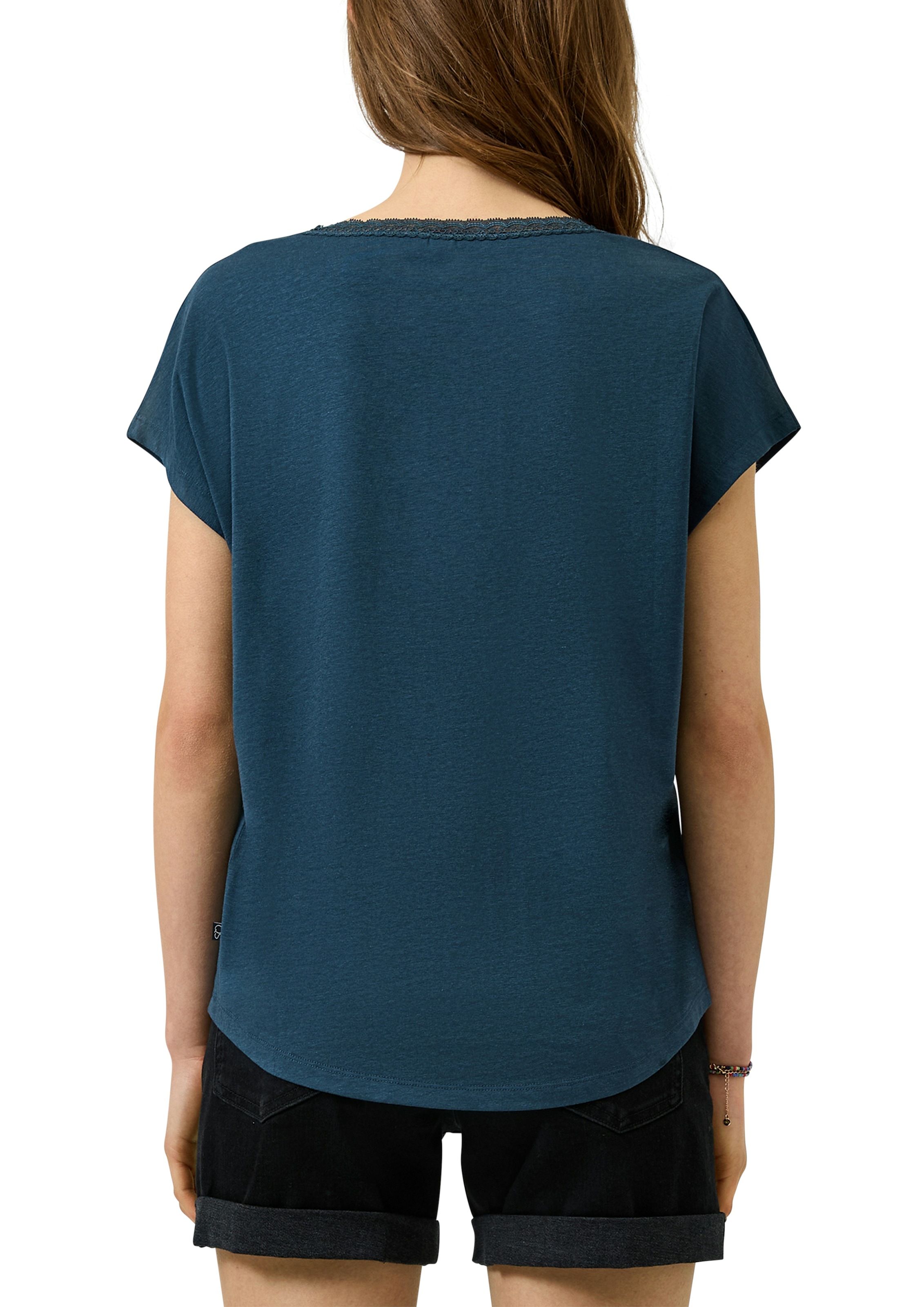 QS Kurzarmshirt mit V-Ausschnitt und Spitze günstig online kaufen