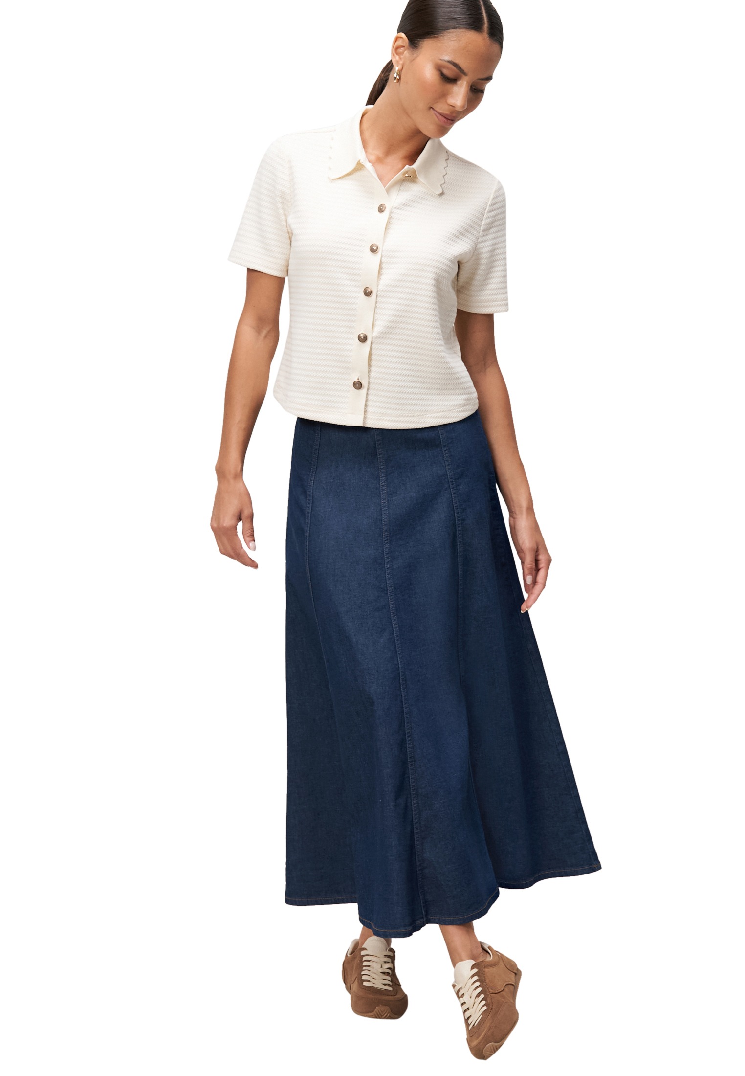 Zero Midirock »zero Maxi-Jeansrock ausgestellt«, Plain/ohne Details