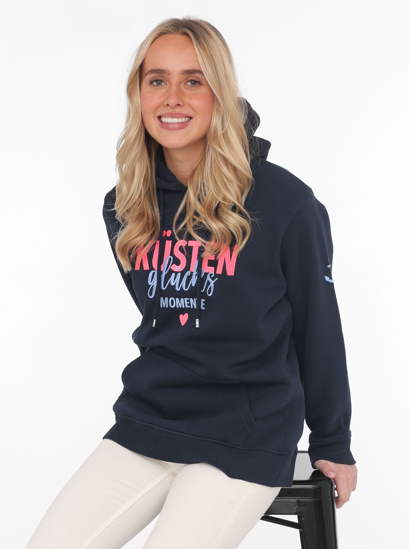 Zwillingsherz Sweatshirt, gestickter Schriftzug vorn und hinten, Kapuze, La günstig online kaufen
