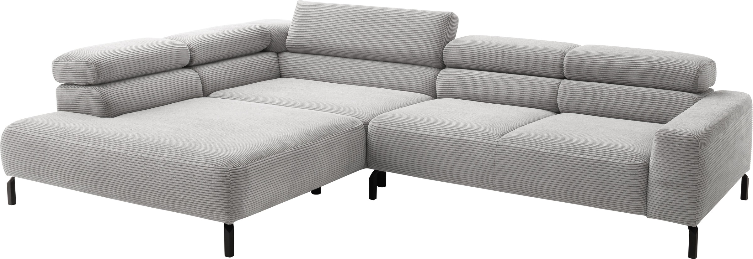 Places of Style Ecksofa »Antonelli, L-Form, inkl. Kopfteilverstellung, Breite 312 cm«, ohne Sitztiefenverstellung, in Cord, grau