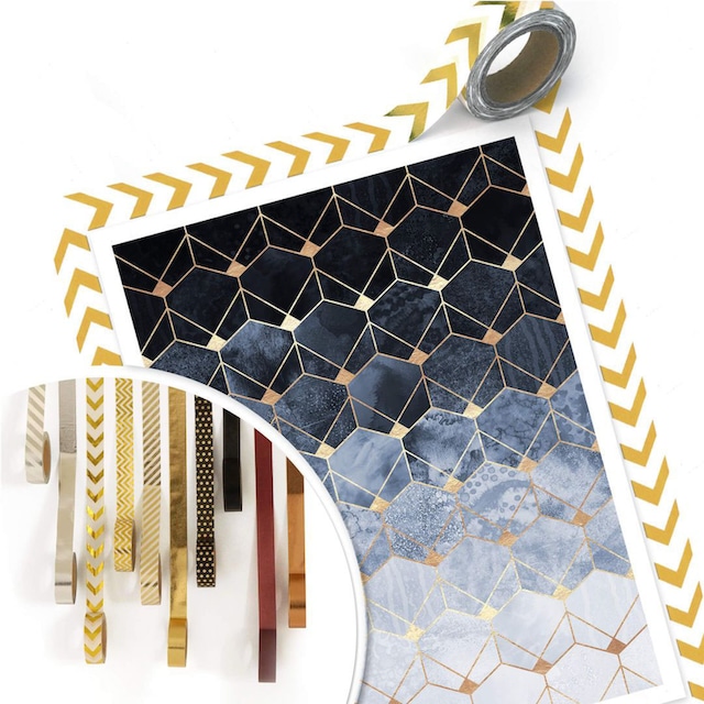 Wall-Art Poster »Hexagon Blau Gold«, Schriftzug, (1 St.) kaufen | BAUR