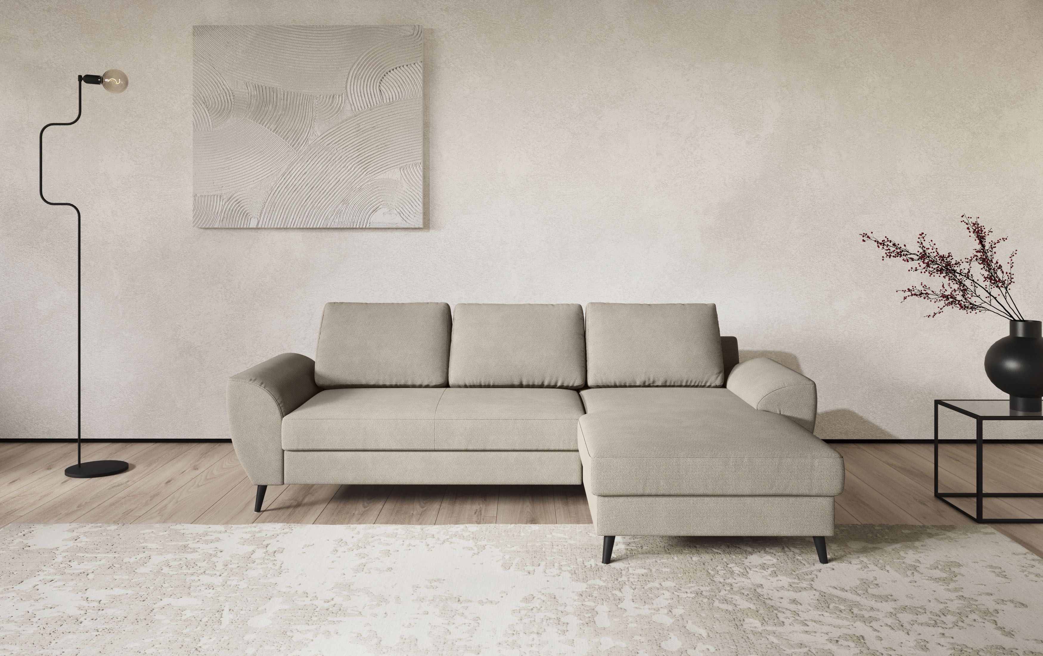 COTTA Ecksofa "Terra L-Form, B: 255cm, Top Sitzkomfort durch Wellenunterfederung und" PUR-Schaum, optional mit Schlaffunktion, Liegefläche: 200x137cm
